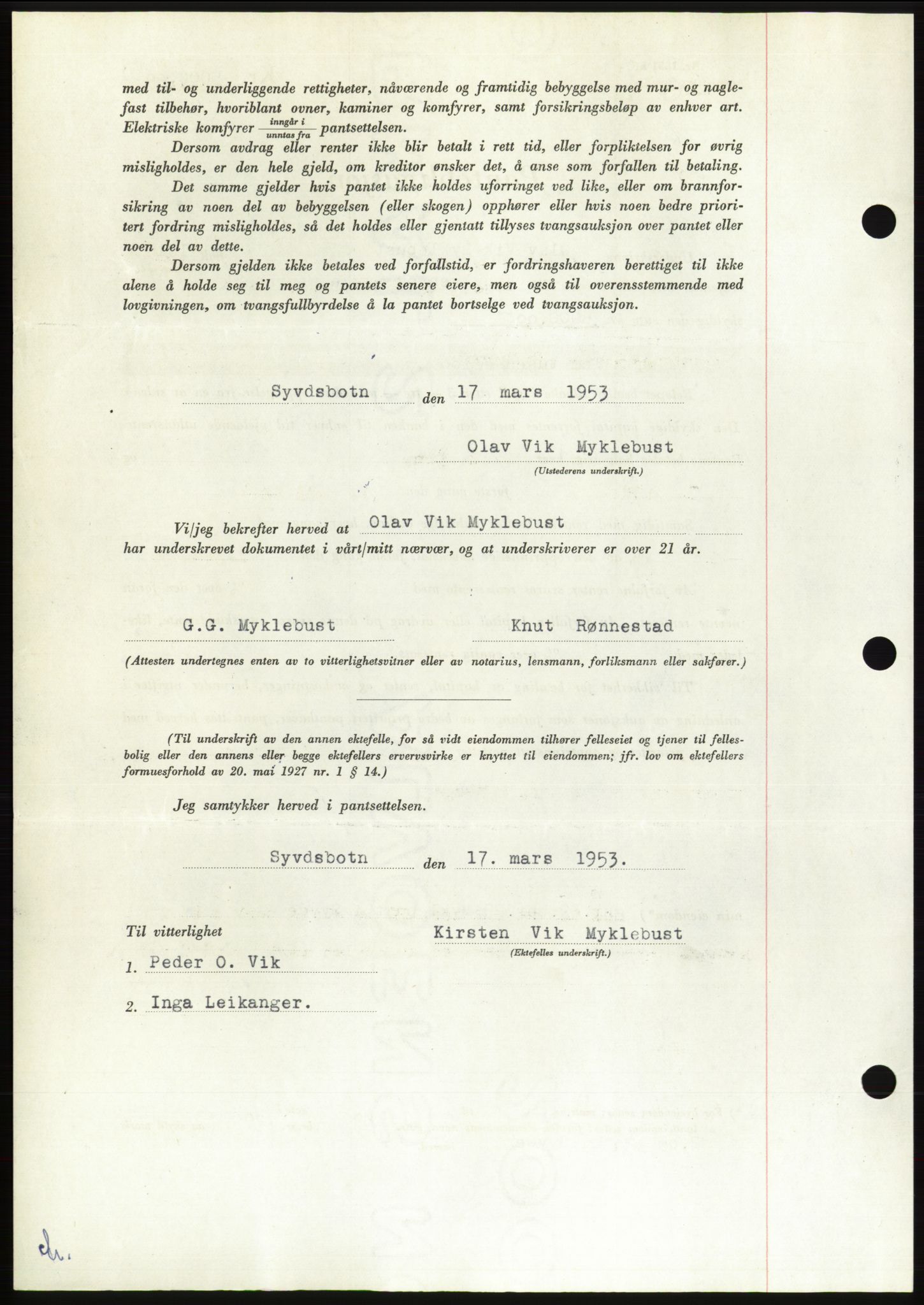 Søre Sunnmøre sorenskriveri, AV/SAT-A-4122/1/2/2C/L0123: Pantebok nr. 11B, 1953-1953, Dagboknr: 655/1953