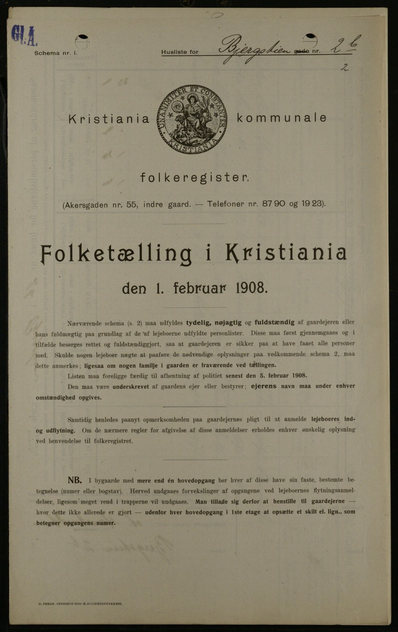 OBA, Kommunal folketelling 1.2.1908 for Kristiania kjøpstad, 1908, s. 4326