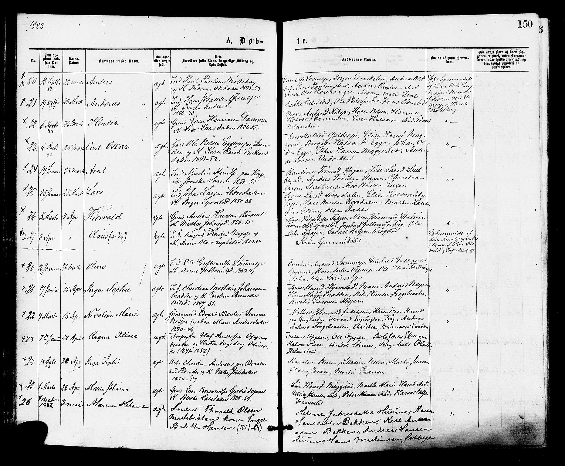 Norderhov kirkebøker, AV/SAKO-A-237/F/Fa/L0015: Ministerialbok nr. 15, 1875-1884, s. 150