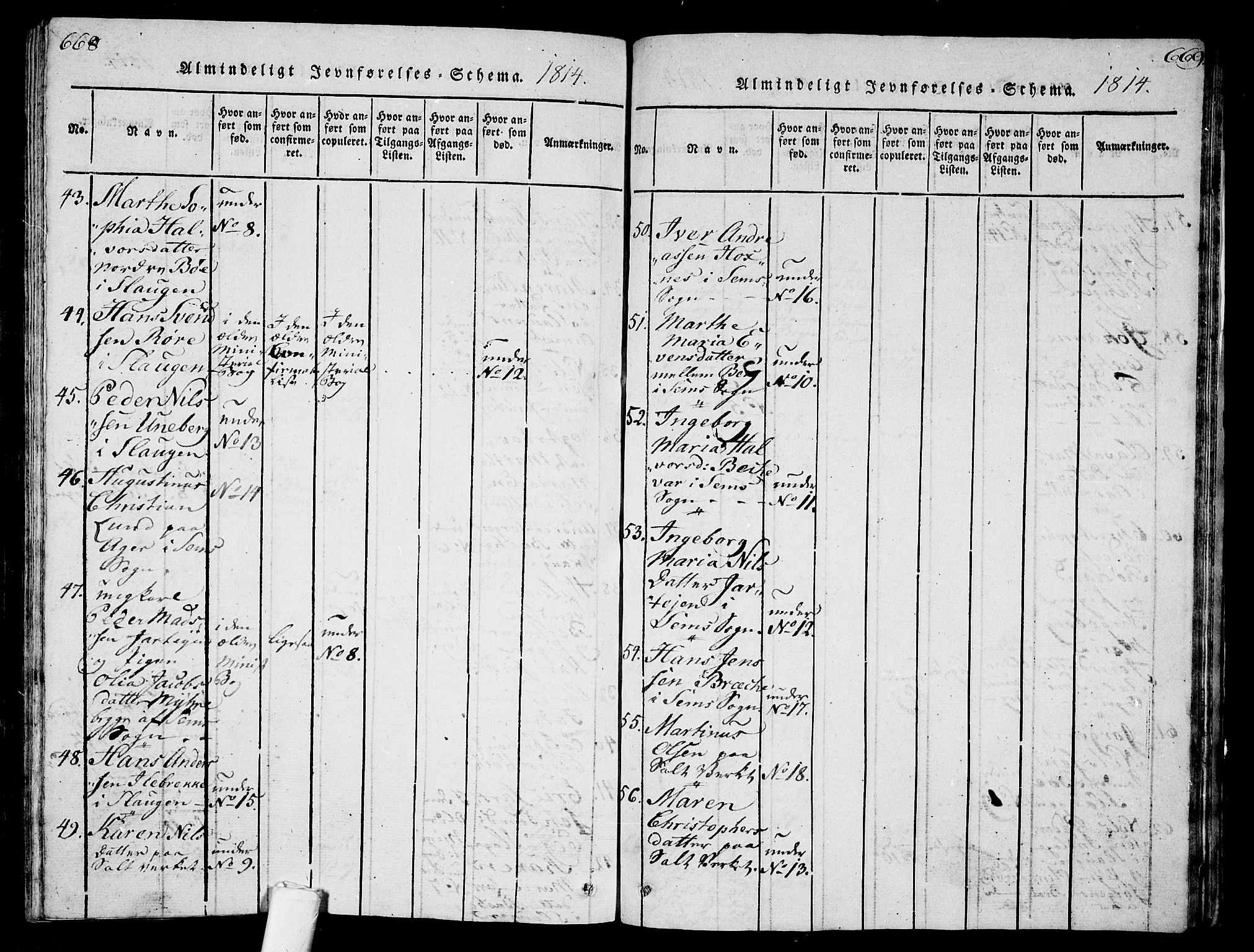 Sem kirkebøker, AV/SAKO-A-5/G/Ga/L0001: Klokkerbok nr. I 1, 1814-1825, s. 668-669