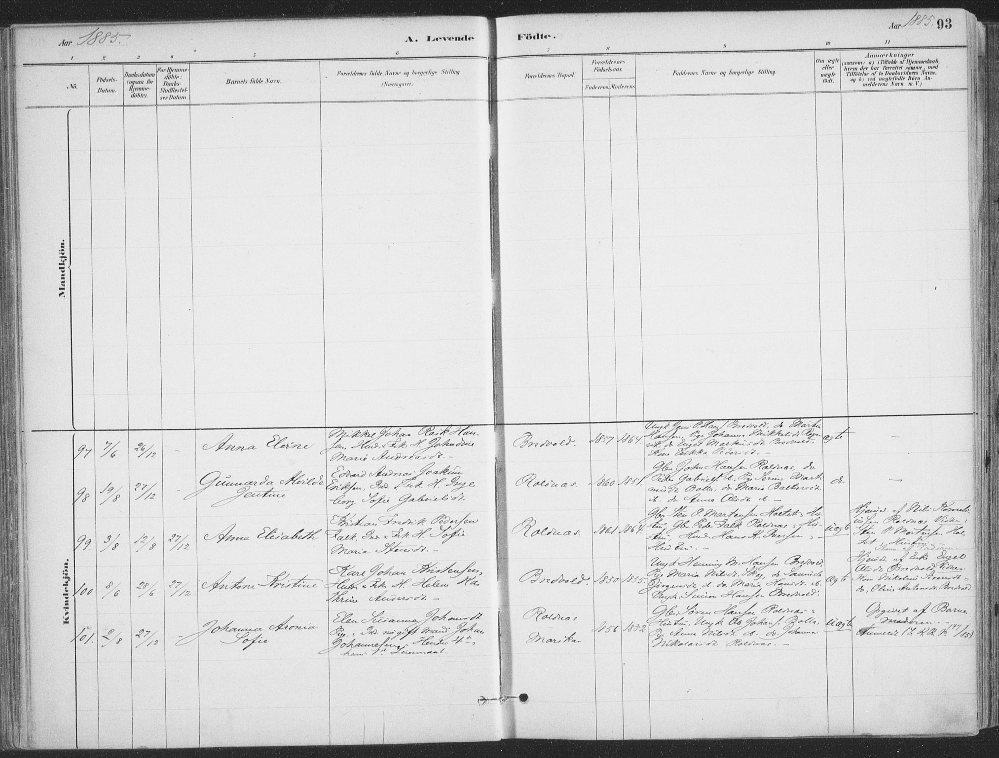 Ibestad sokneprestembete, AV/SATØ-S-0077/H/Ha/Haa/L0011kirke: Ministerialbok nr. 11, 1880-1889, s. 93