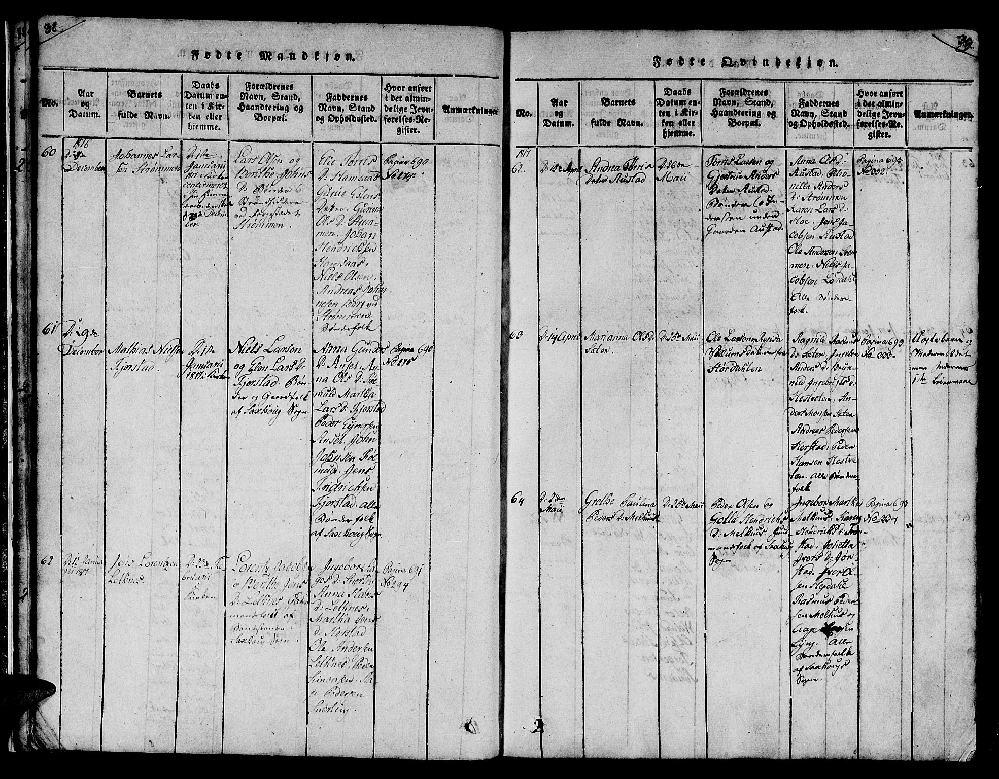 Ministerialprotokoller, klokkerbøker og fødselsregistre - Nord-Trøndelag, AV/SAT-A-1458/730/L0275: Ministerialbok nr. 730A04, 1816-1822, s. 38-39