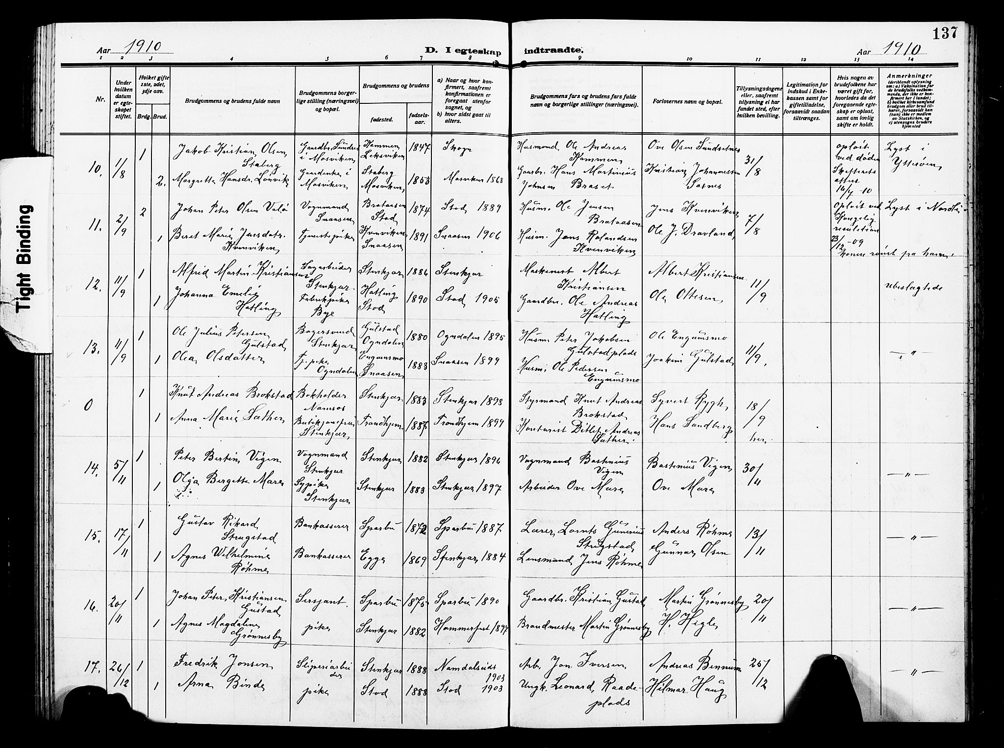 Ministerialprotokoller, klokkerbøker og fødselsregistre - Nord-Trøndelag, SAT/A-1458/739/L0376: Klokkerbok nr. 739C04, 1908-1917, s. 137