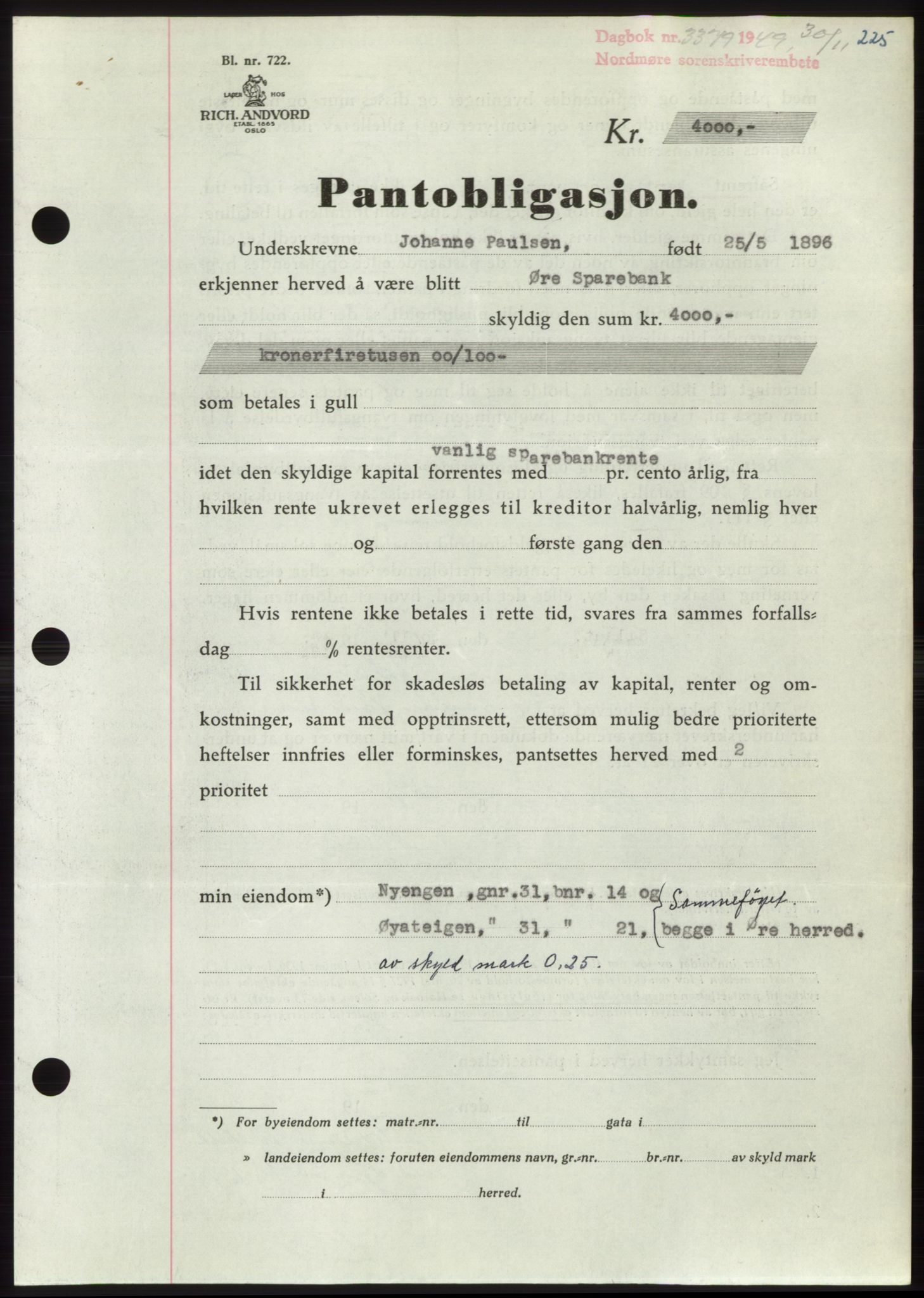 Nordmøre sorenskriveri, SAT/A-4132/1/2/2Ca: Pantebok nr. B103, 1949-1950, Dagboknr: 3379/1949