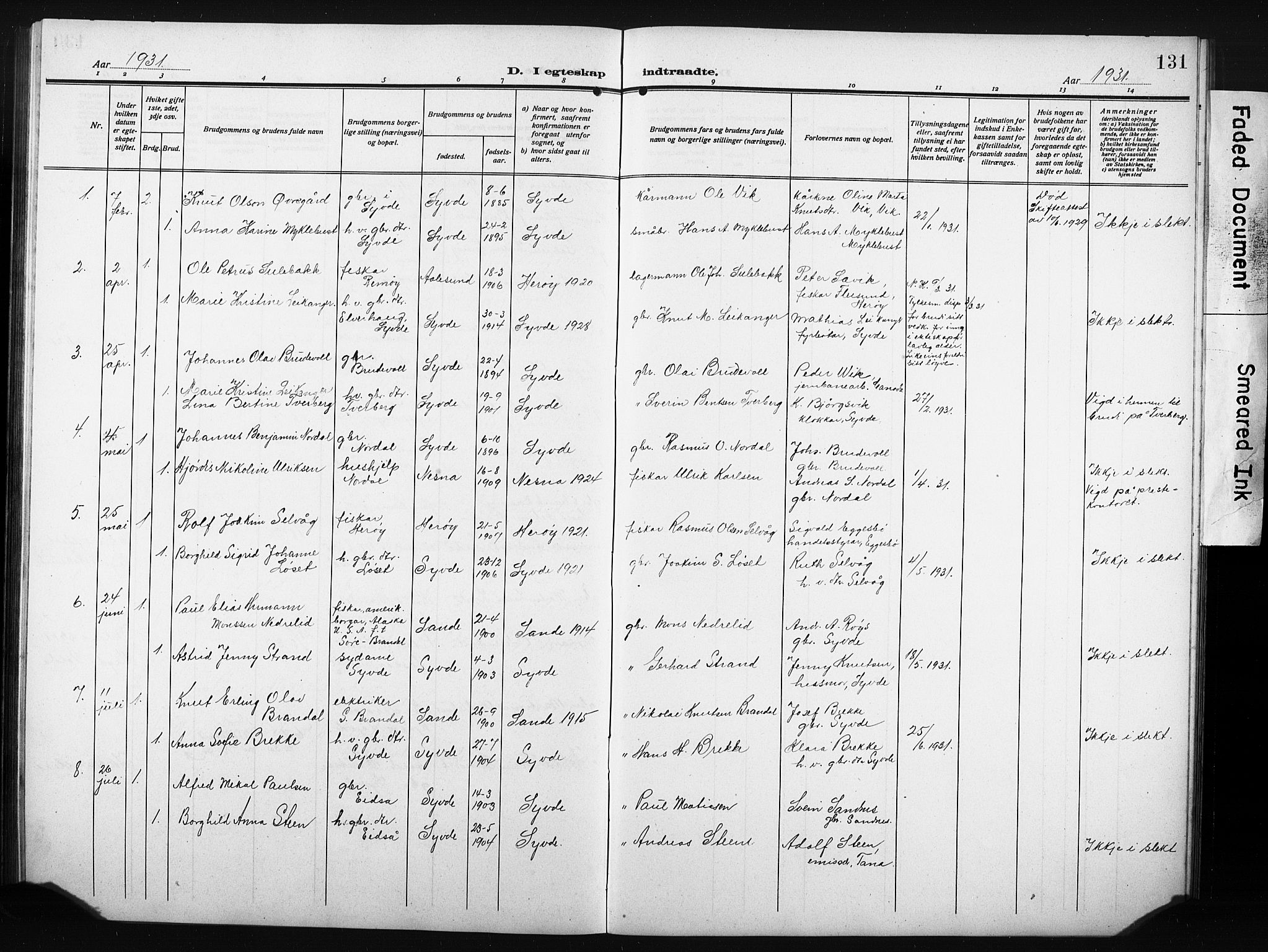 Ministerialprotokoller, klokkerbøker og fødselsregistre - Møre og Romsdal, AV/SAT-A-1454/502/L0028: Klokkerbok nr. 502C02, 1909-1932, s. 131