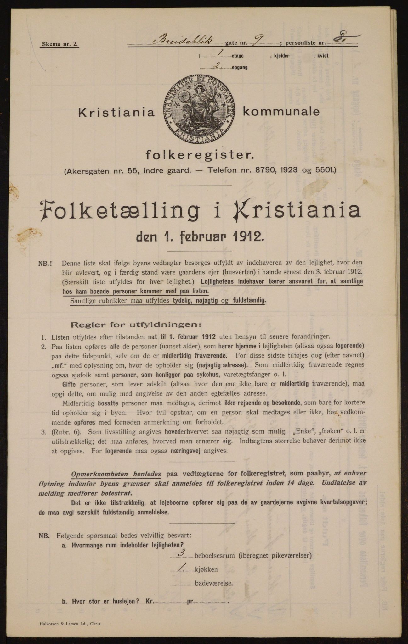 OBA, Kommunal folketelling 1.2.1912 for Kristiania, 1912, s. 7991