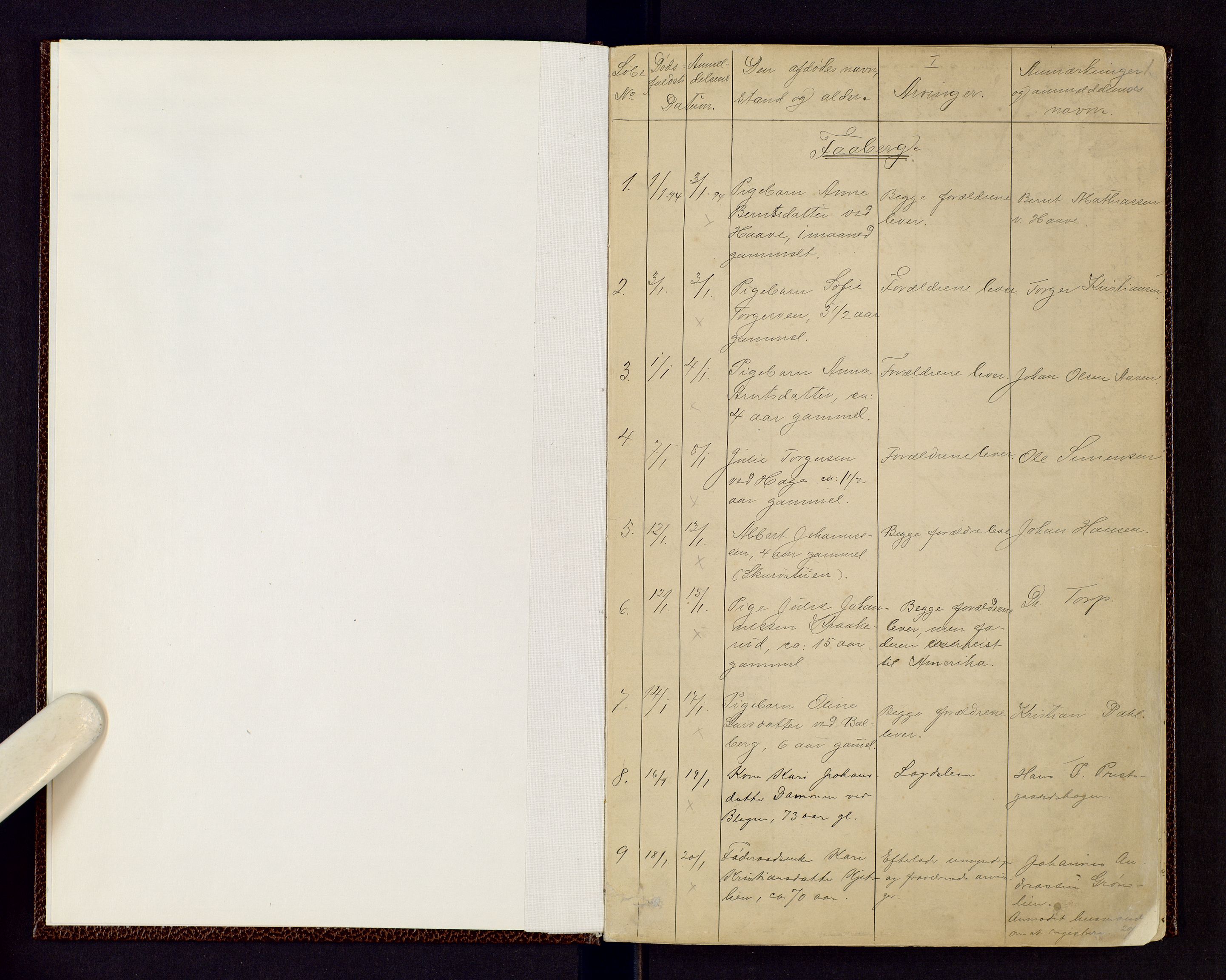 Sør-Gudbrandsdal tingrett, AV/SAH-TING-004/J/Jd/Jda/L0003: Dødsfallsprotokoll - Fåberg og Gausdal, 1894-1909, s. 1
