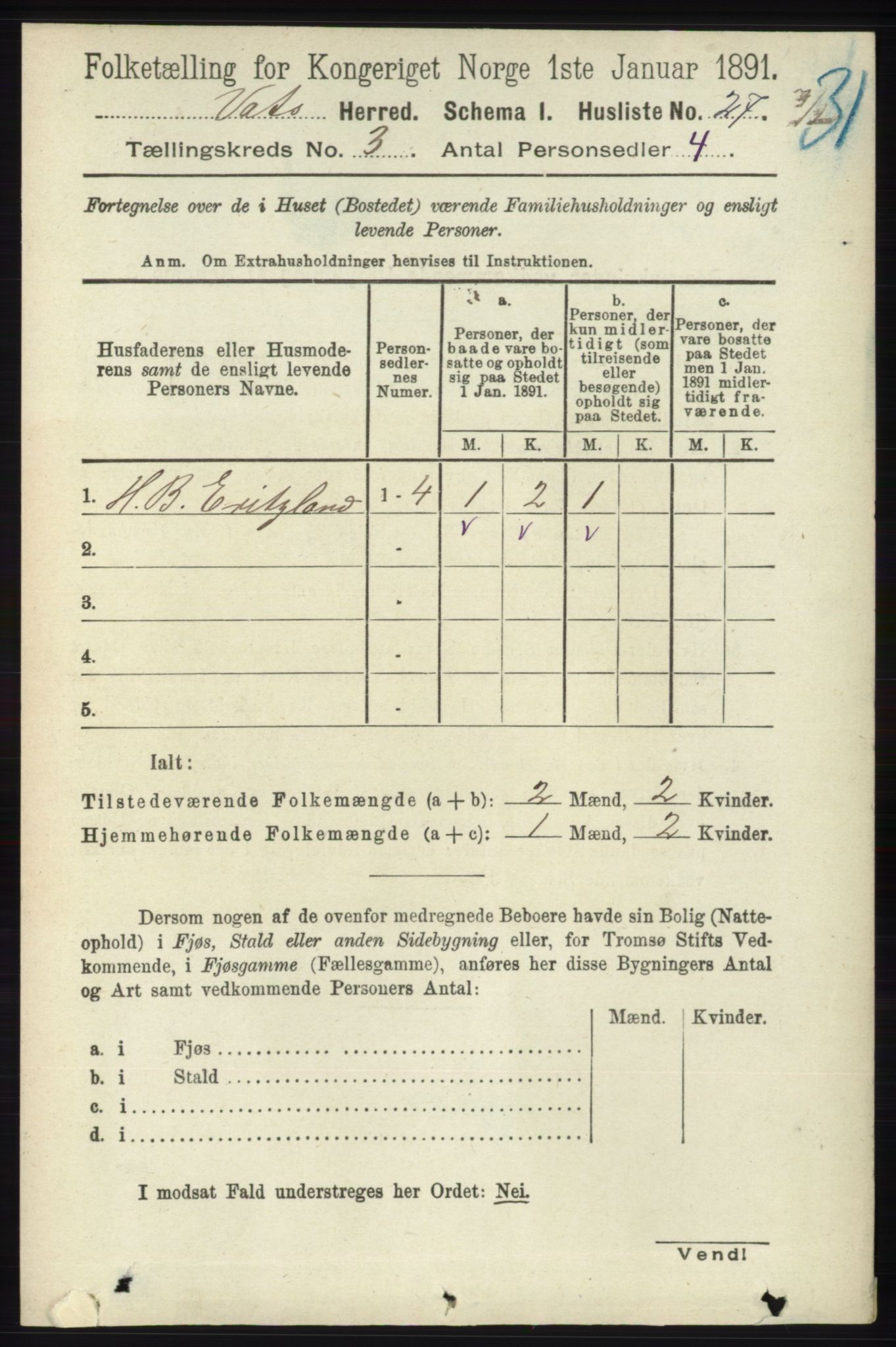 RA, Folketelling 1891 for 1155 Vats herred, 1891, s. 446