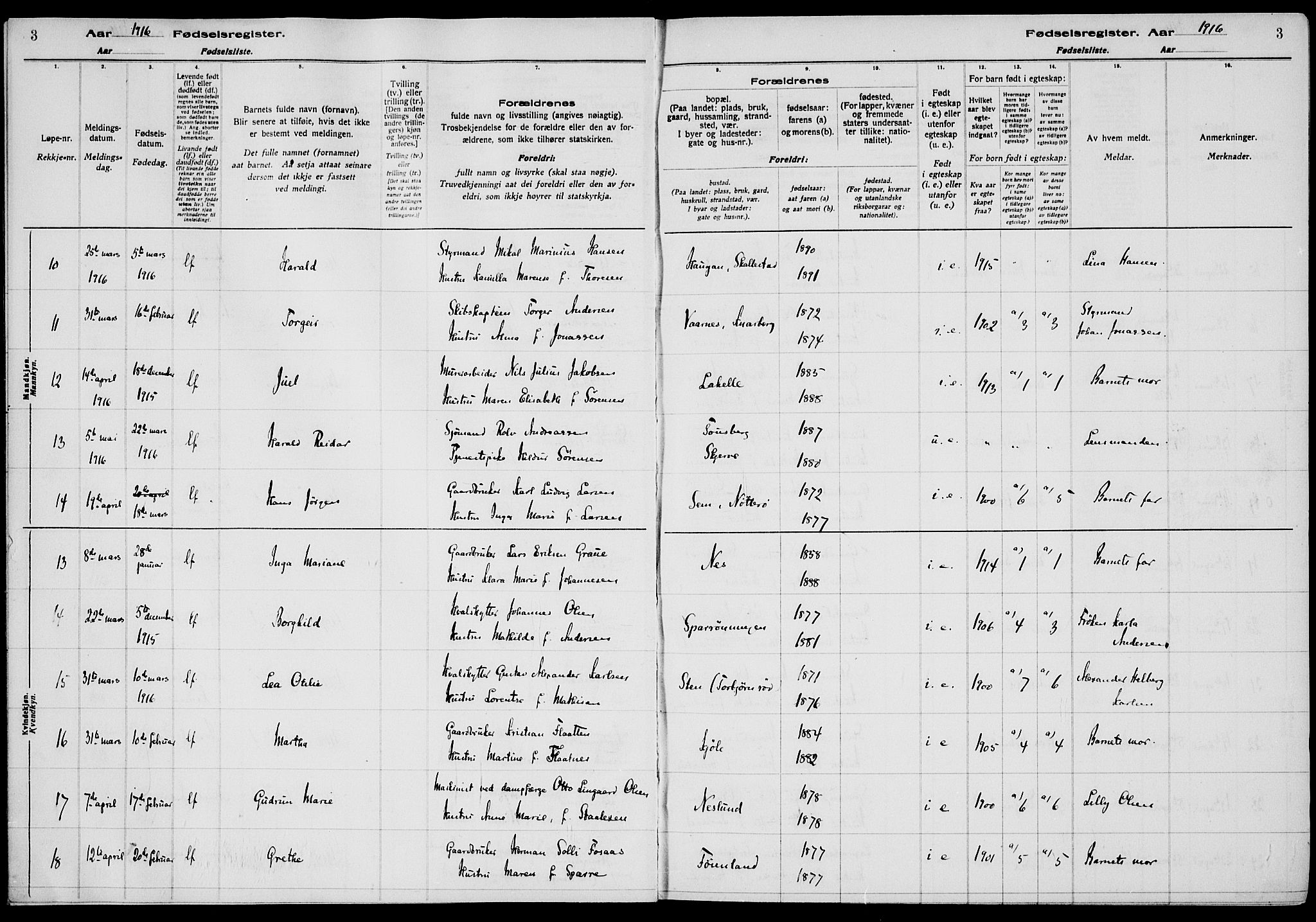 Nøtterøy kirkebøker, AV/SAKO-A-354/J/Ja/L0001: Fødselsregister nr. 1, 1916-1928, s. 3