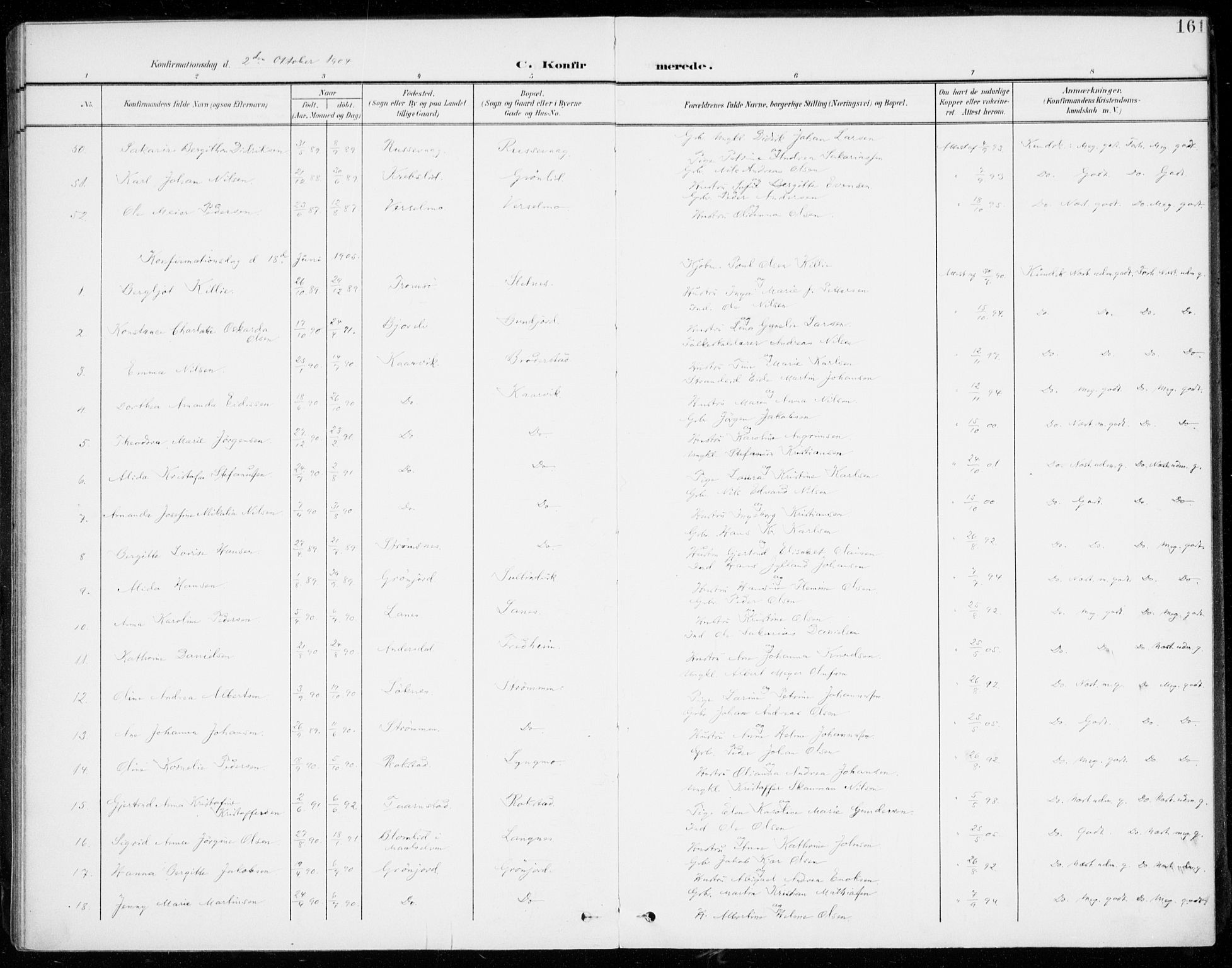 Lenvik sokneprestembete, AV/SATØ-S-1310/H/Ha/Haa/L0014kirke: Ministerialbok nr. 14, 1899-1909, s. 161