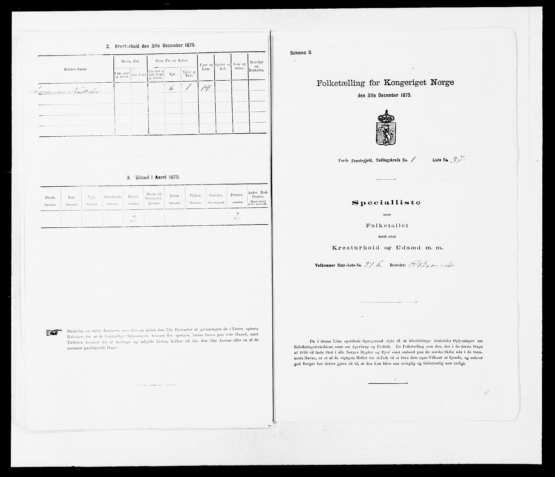 SAB, Folketelling 1875 for 1432P Førde prestegjeld, 1875, s. 105