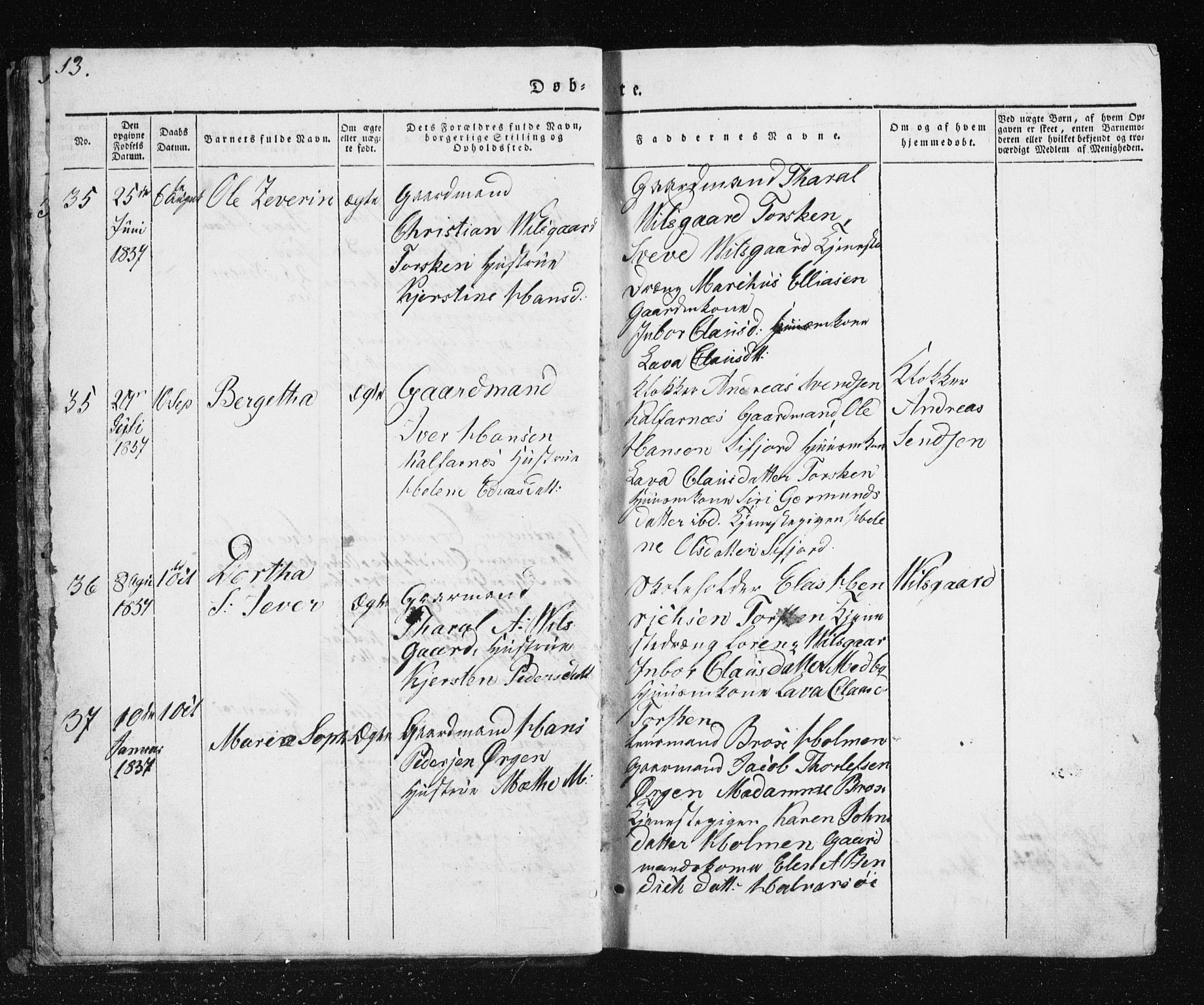 Berg sokneprestkontor, SATØ/S-1318/G/Ga/Gab/L0011klokker: Klokkerbok nr. 11, 1833-1878, s. 13