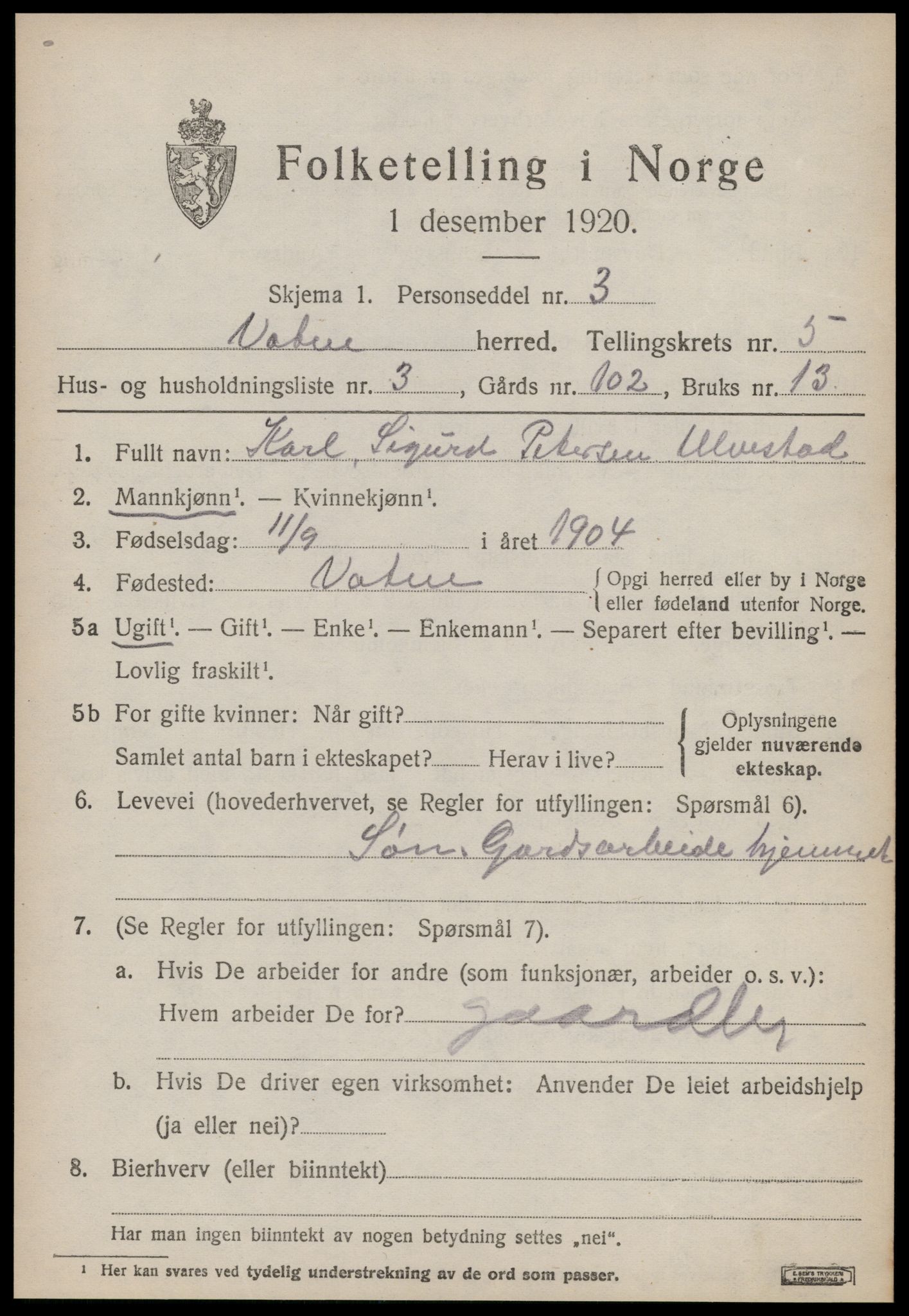 SAT, Folketelling 1920 for 1530 Vatne herred, 1920, s. 2170