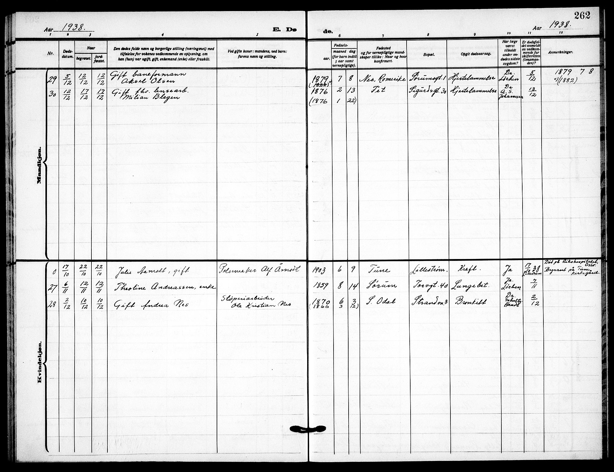 Skedsmo prestekontor Kirkebøker, AV/SAO-A-10033a/G/Gc/L0003: Klokkerbok nr. III 3, 1926-1939, s. 262