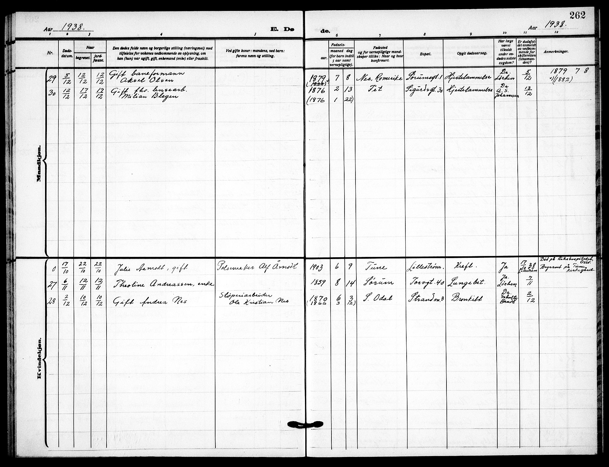 Skedsmo prestekontor Kirkebøker, SAO/A-10033a/G/Gc/L0003: Klokkerbok nr. III 3, 1926-1939, s. 262