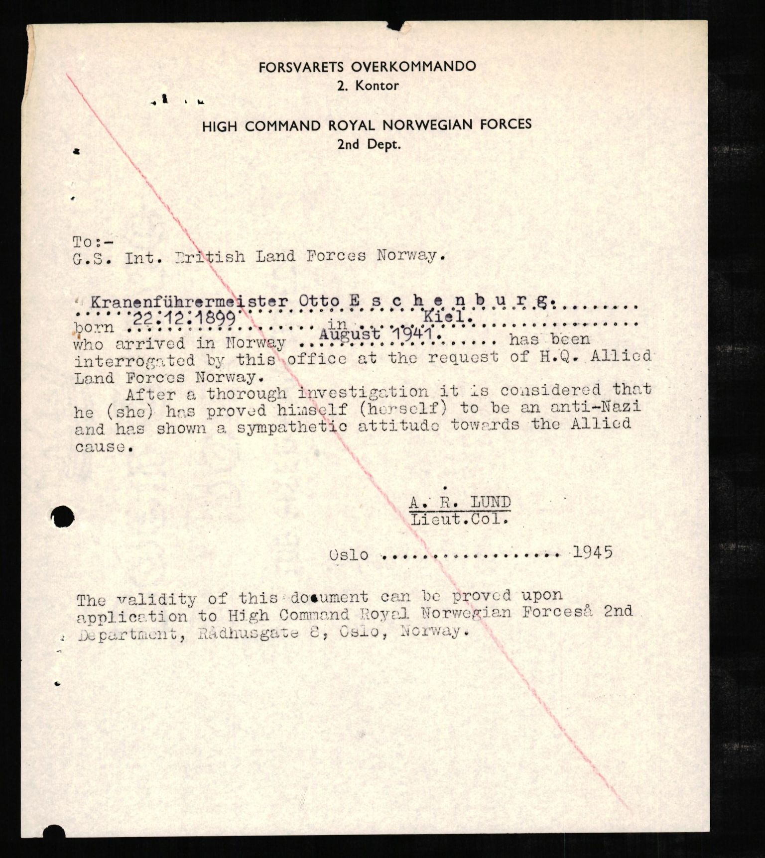 Forsvaret, Forsvarets overkommando II, AV/RA-RAFA-3915/D/Db/L0007: CI Questionaires. Tyske okkupasjonsstyrker i Norge. Tyskere., 1945-1946, s. 248