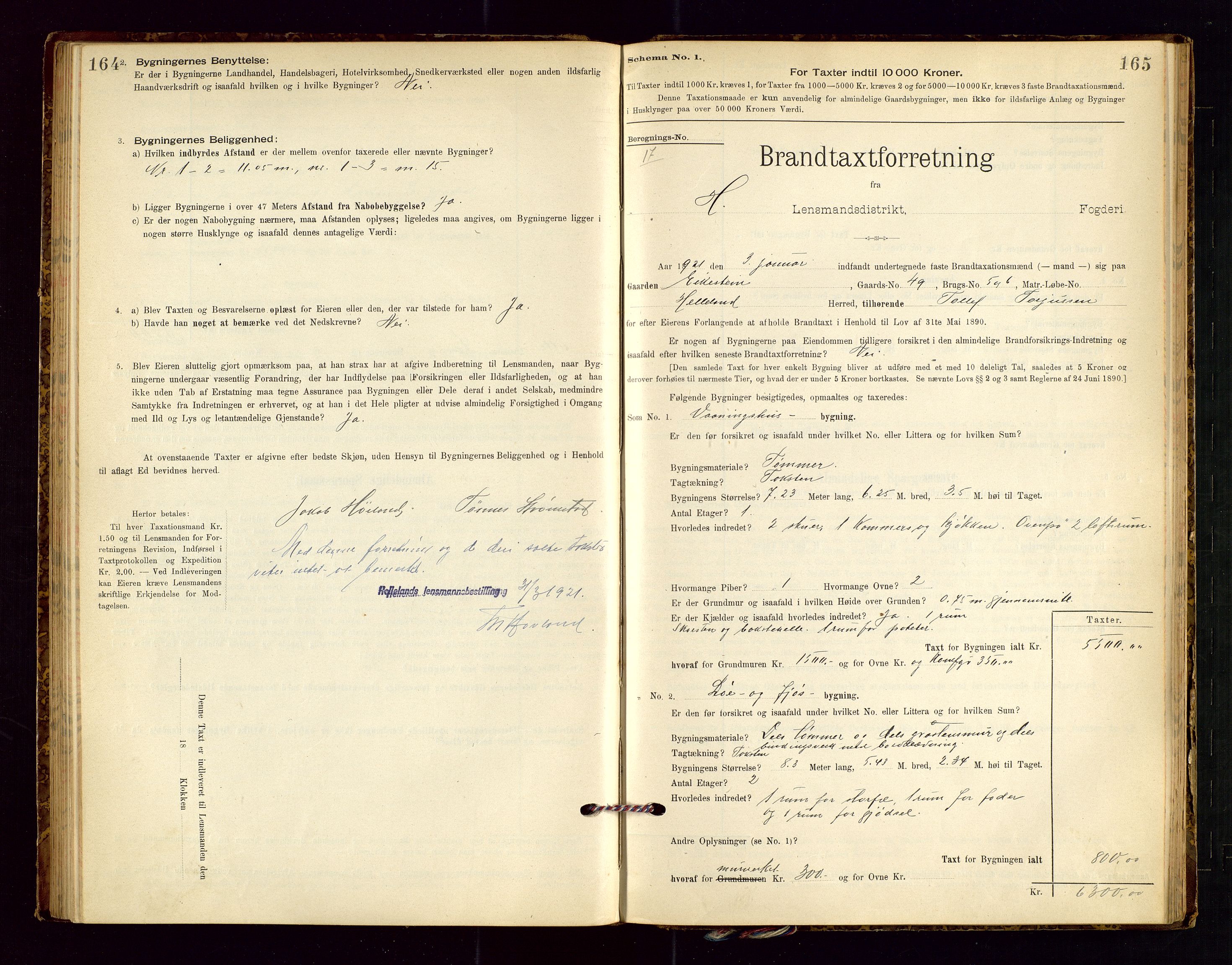 Helleland lensmannskontor, AV/SAST-A-100209/Gob/L0001: "Brandtaxationsprotokol", 1896-1919, s. 164-165
