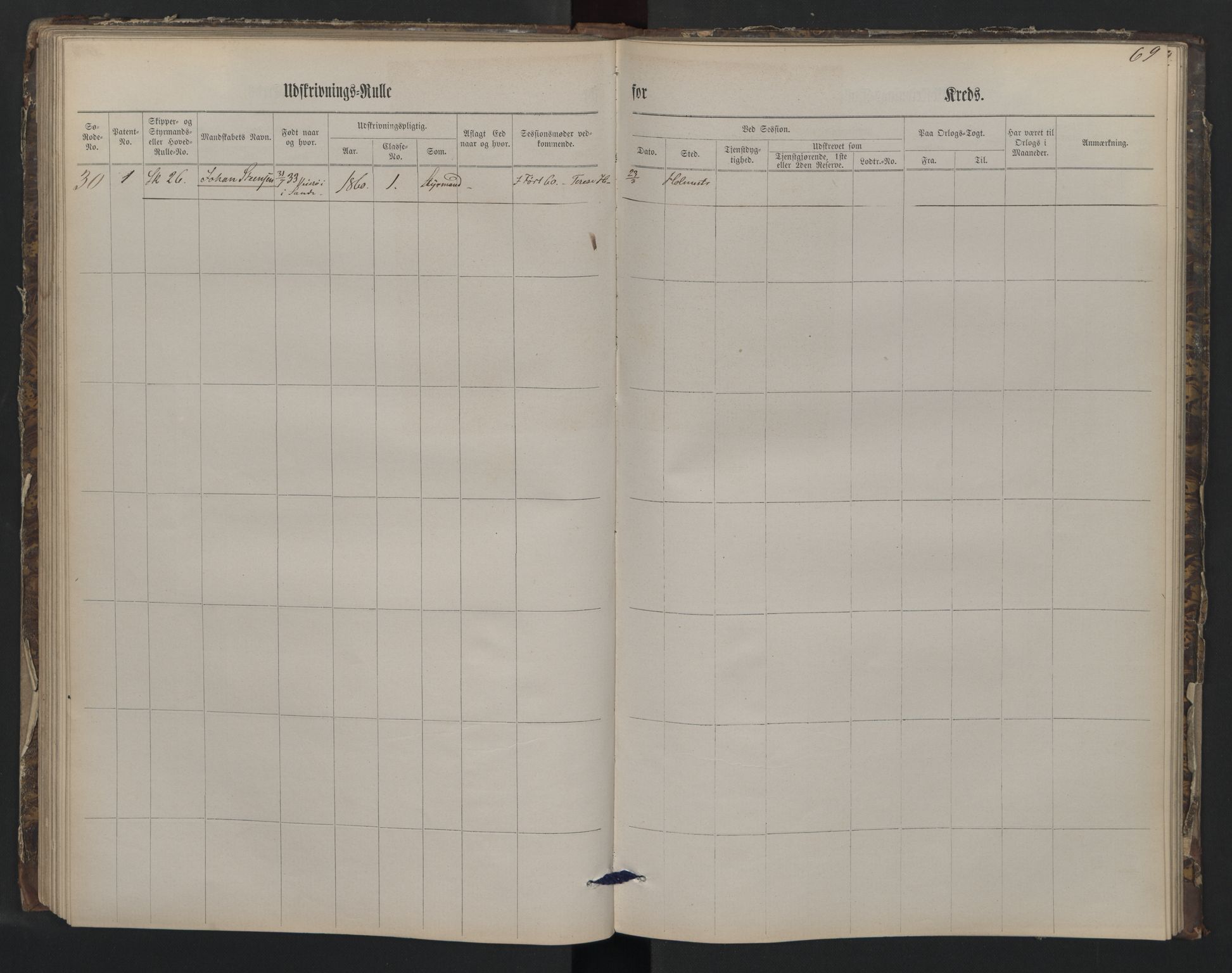 Holmestrand innrulleringskontor, SAKO/A-1151/G/Gb/L0001: Utskrivningsrulle, 1860, s. 69