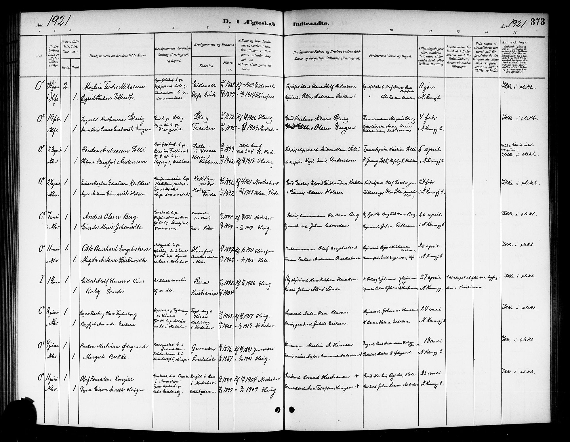 Norderhov kirkebøker, SAKO/A-237/G/Gb/L0002: Klokkerbok nr. II 2, 1891-1921, s. 373