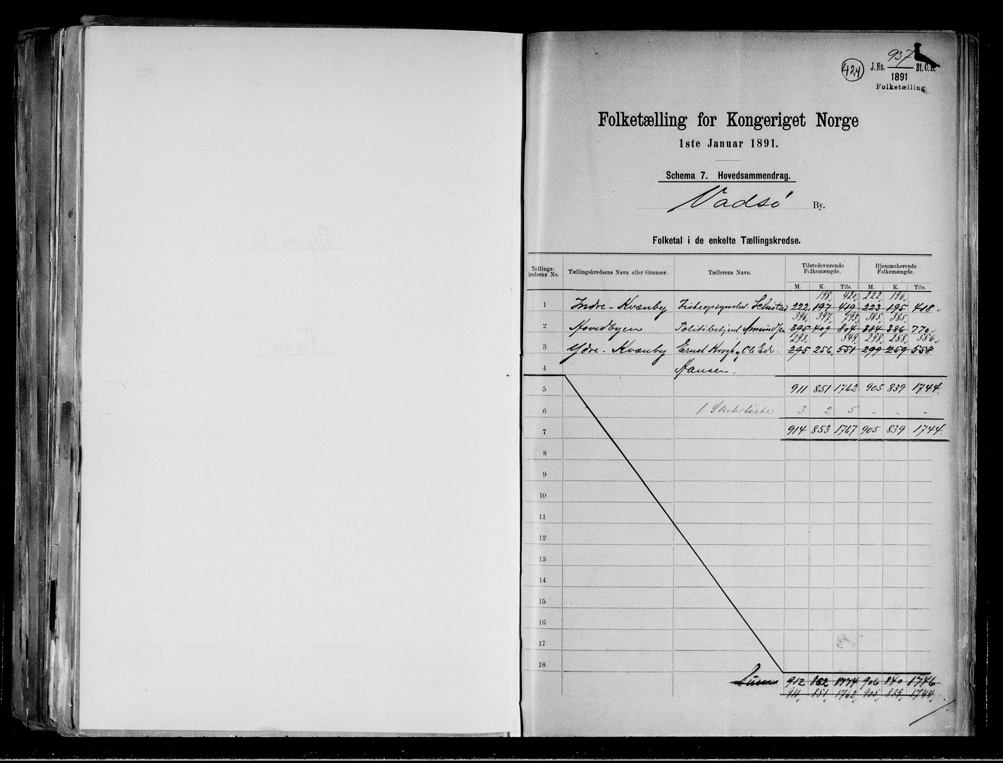 RA, Folketelling 1891 for 2003 Vadsø kjøpstad, 1891, s. 2