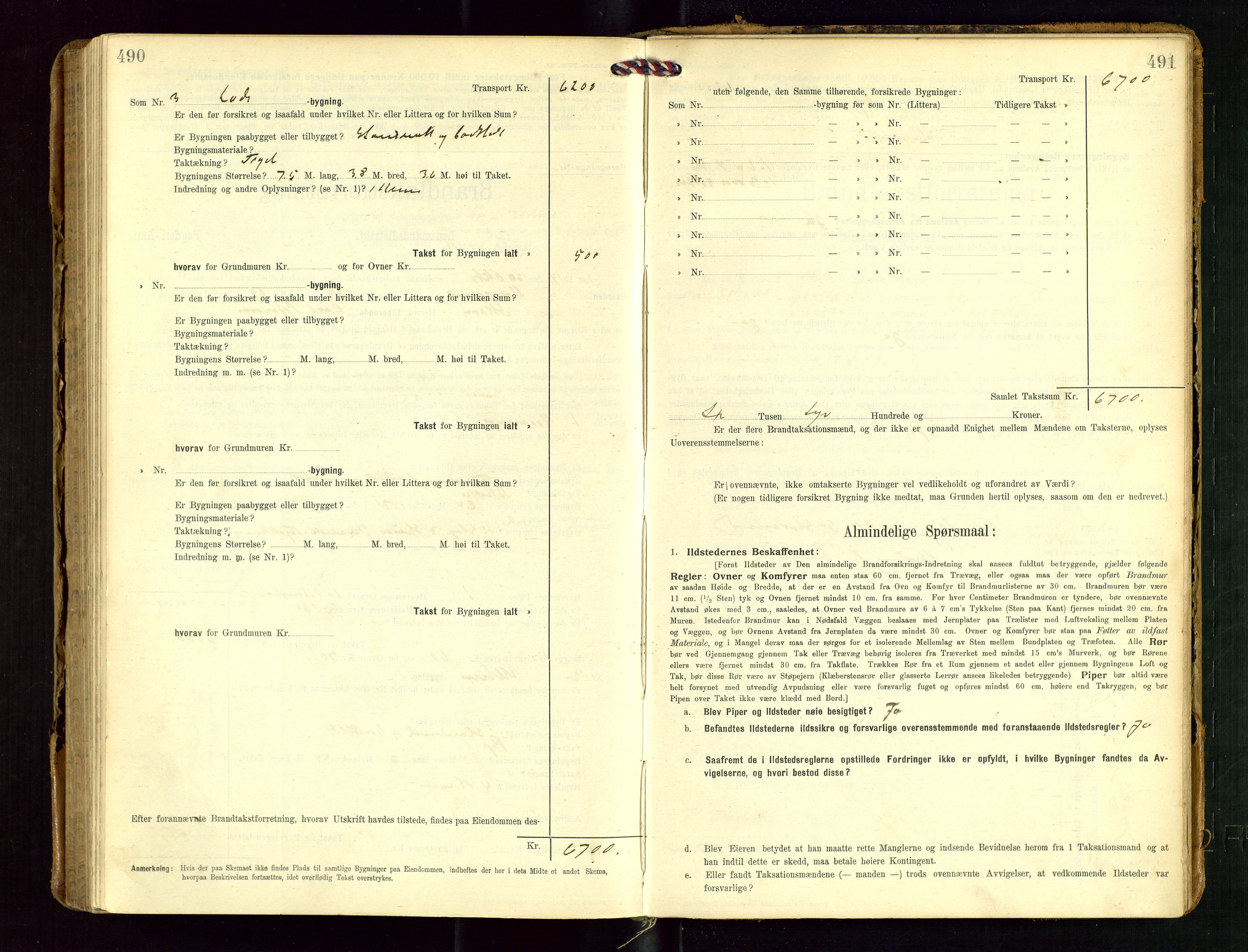 Torvestad lensmannskontor, SAST/A-100307/1/Gob/L0004: "Brandtaxationsprotokol for Torvestad Lensmannsdistrikt", 1909-1923, s. 490-491