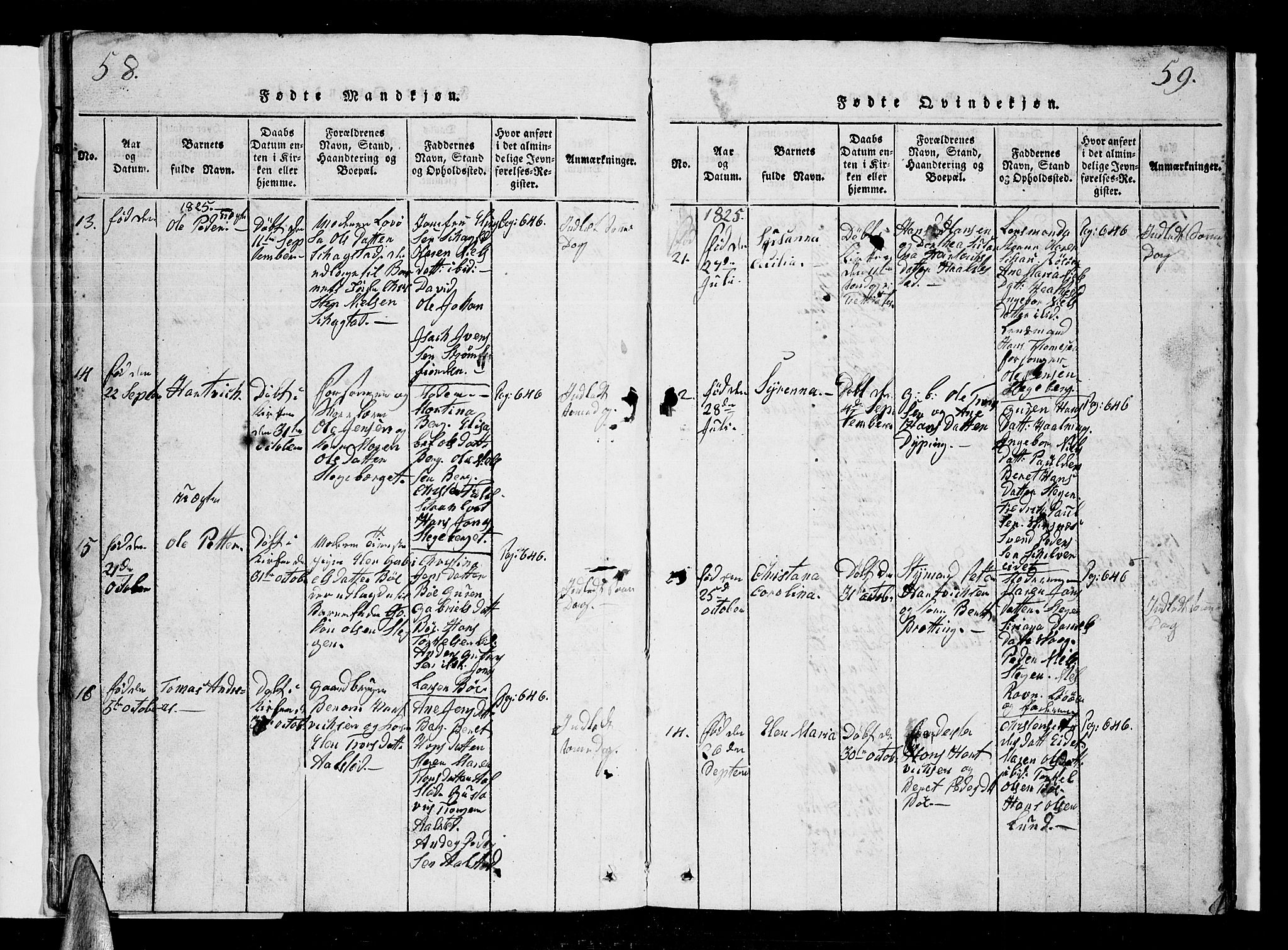 Ministerialprotokoller, klokkerbøker og fødselsregistre - Nordland, AV/SAT-A-1459/855/L0812: Klokkerbok nr. 855C01, 1821-1838, s. 58-59