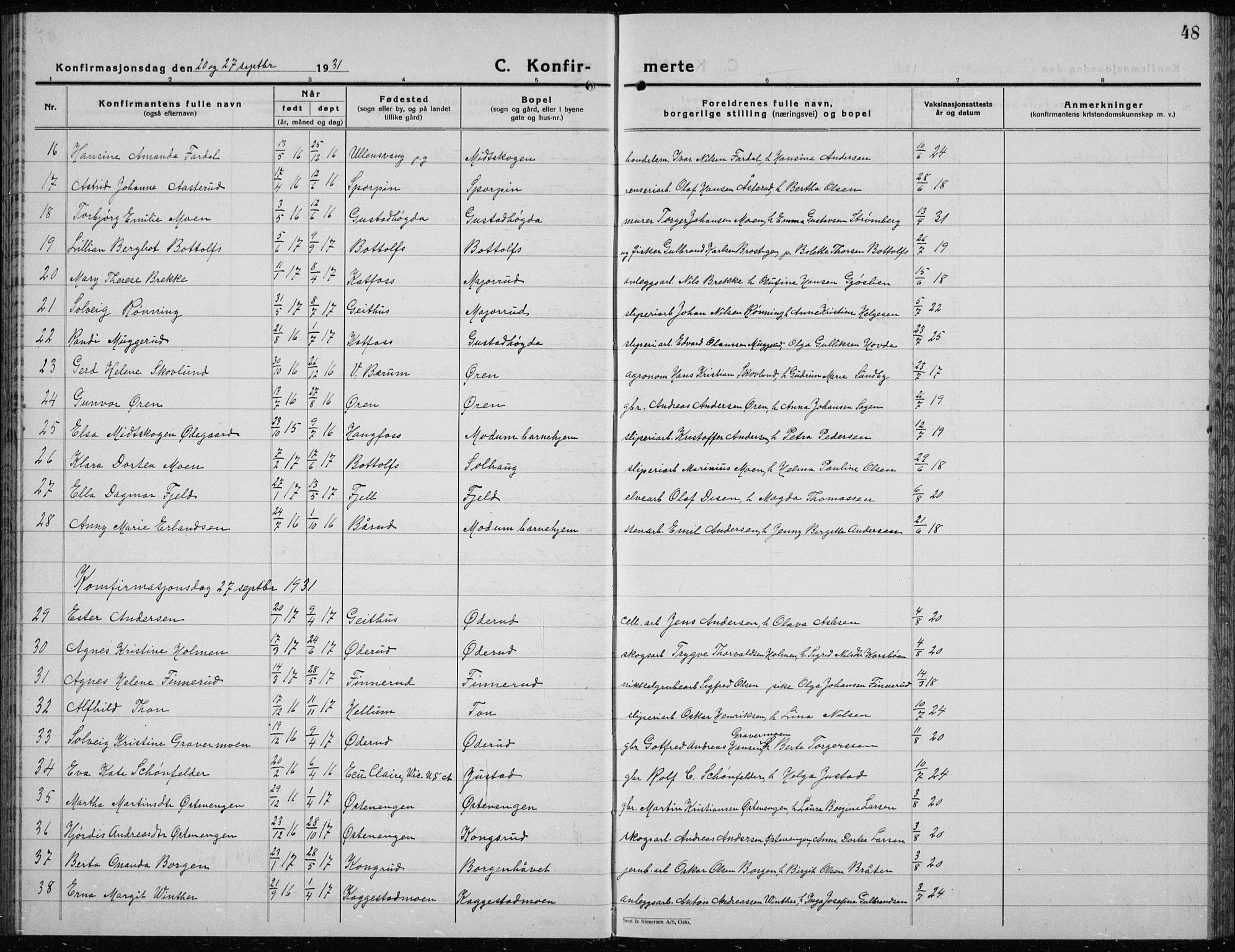 Modum kirkebøker, AV/SAKO-A-234/G/Ga/L0013: Klokkerbok nr. I 13, 1925-1938, s. 48