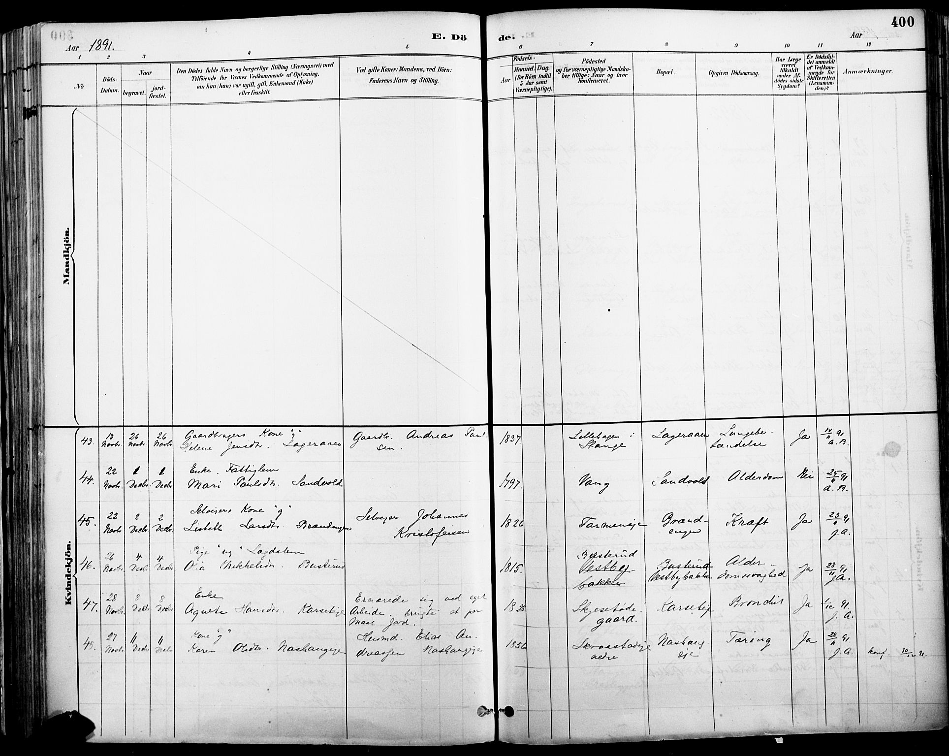 Vang prestekontor, Hedmark, SAH/PREST-008/H/Ha/Haa/L0019A: Ministerialbok nr. 19, 1886-1900, s. 400