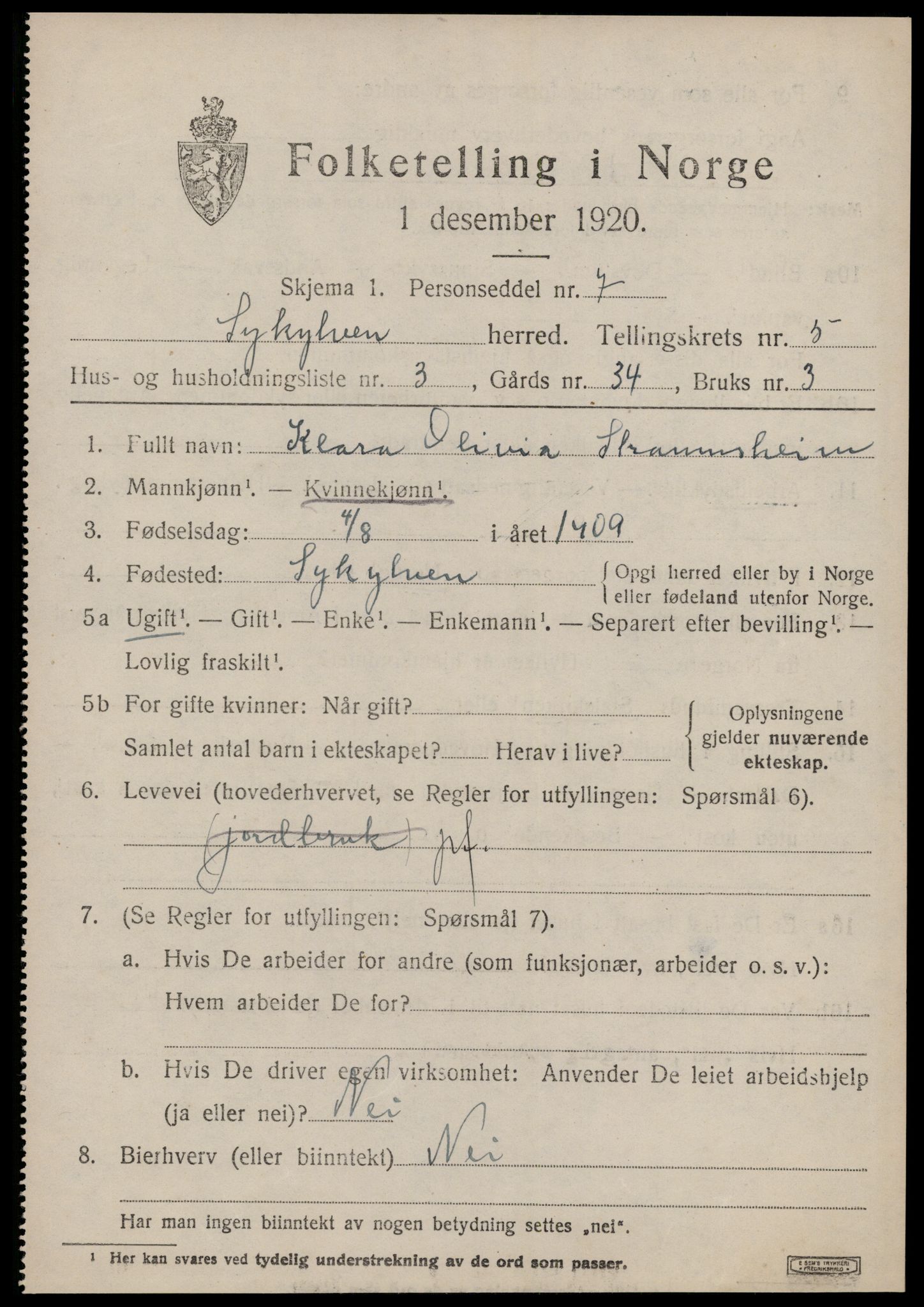 SAT, Folketelling 1920 for 1528 Sykkylven herred, 1920, s. 3233