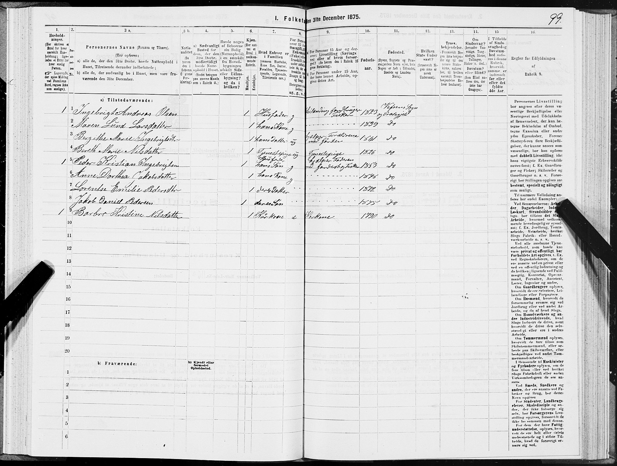 SAT, Folketelling 1875 for 1824L Vefsn prestegjeld, Vefsn sokn, 1875, s. 2099