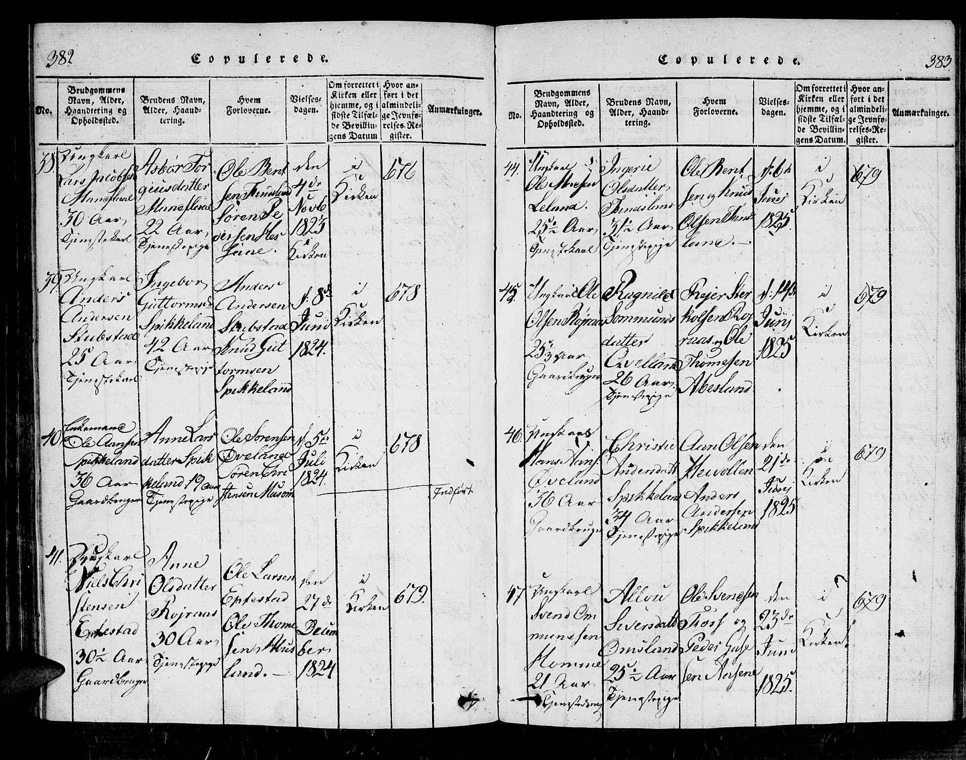 Bjelland sokneprestkontor, SAK/1111-0005/F/Fa/Fab/L0002: Ministerialbok nr. A 2, 1816-1869, s. 382-383