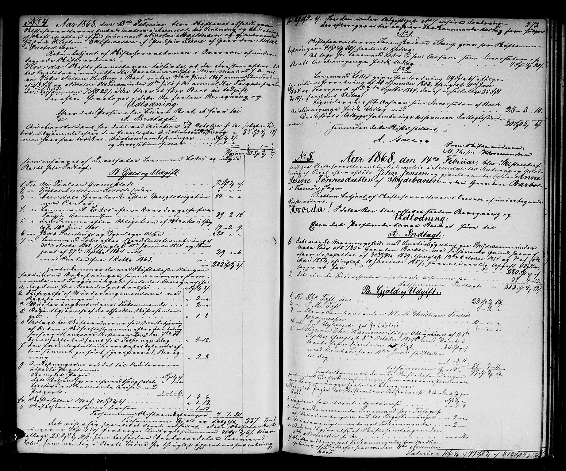 Nedenes sorenskriveri, SAK/1221-0006/H/Hc/L0016: Skifteutlodningsprotokoll nr 2 med register, 1863-1875, s. 272b-273a