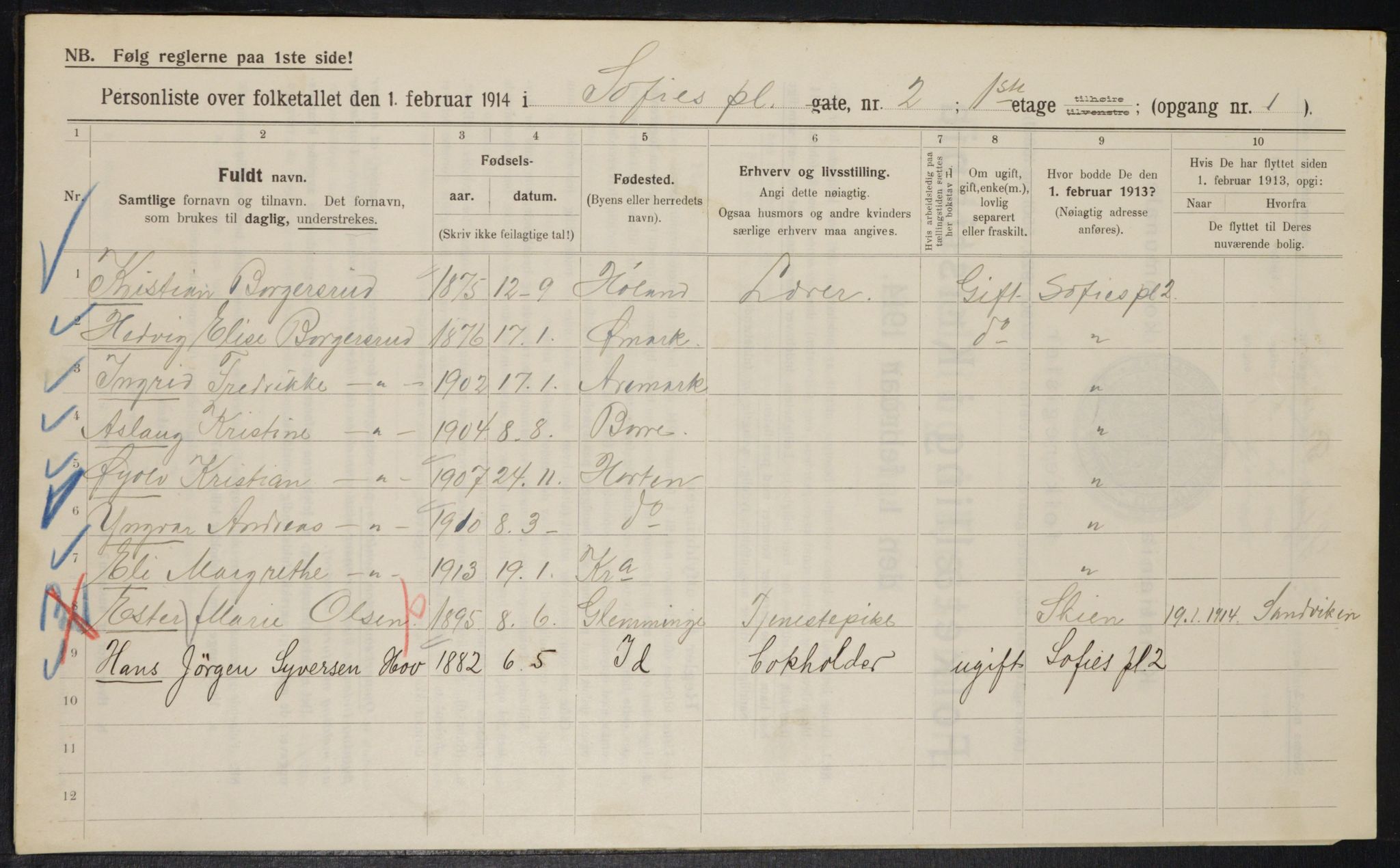 OBA, Kommunal folketelling 1.2.1914 for Kristiania, 1914, s. 99249