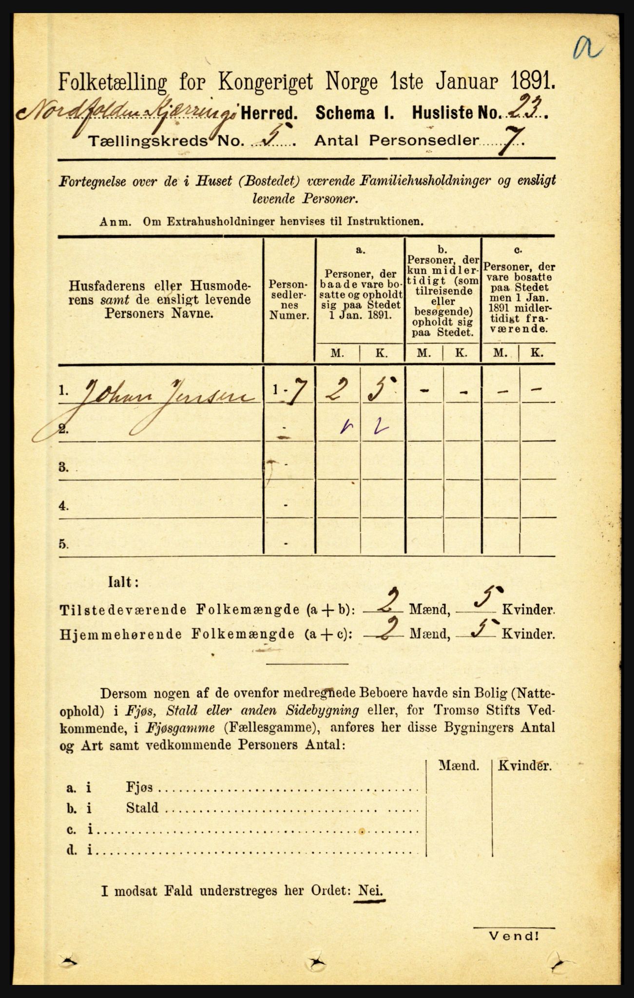 RA, Folketelling 1891 for 1846 Nordfold-Kjerringøy herred, 1891, s. 1149