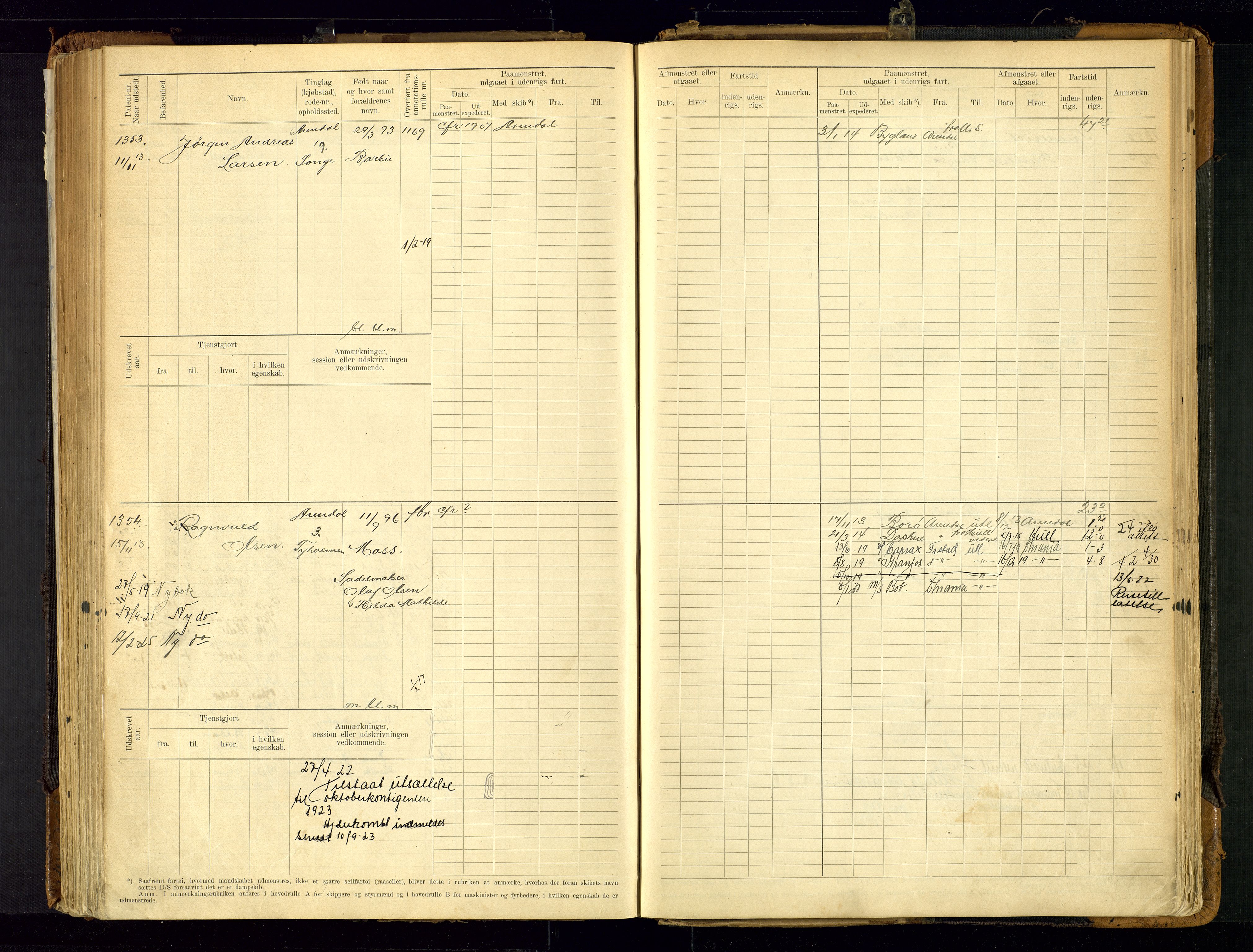 Arendal mønstringskrets, AV/SAK-2031-0012/F/Fb/L0021: Hovedrulle A nr 969-1465, S-19, 1910-1914, s. 197