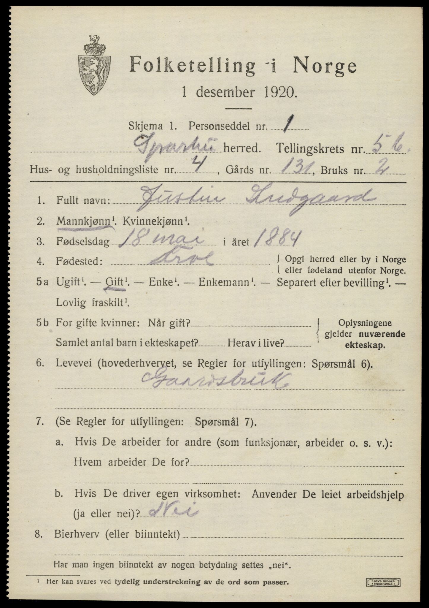 SAT, Folketelling 1920 for 1731 Sparbu herred, 1920, s. 6859