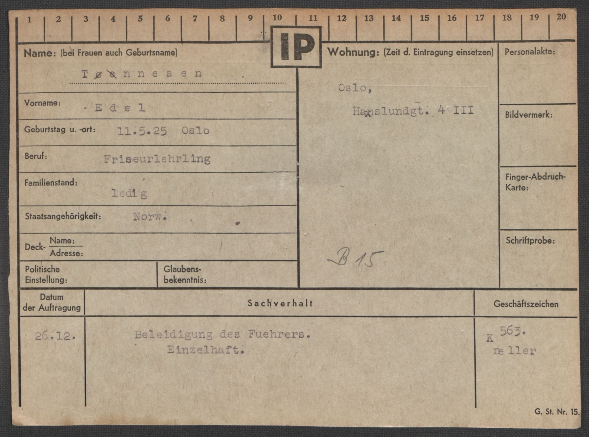 Befehlshaber der Sicherheitspolizei und des SD, AV/RA-RAFA-5969/E/Ea/Eaa/L0010: Register over norske fanger i Møllergata 19: Sø-Å, 1940-1945, s. 580