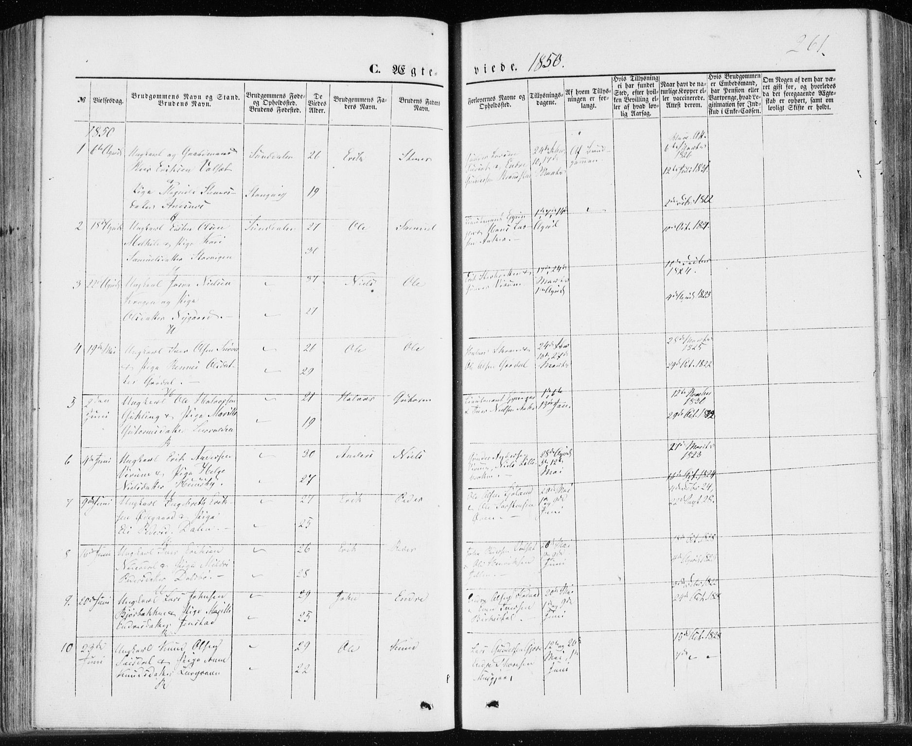 Ministerialprotokoller, klokkerbøker og fødselsregistre - Møre og Romsdal, SAT/A-1454/590/L1013: Ministerialbok nr. 590A05, 1847-1877, s. 261