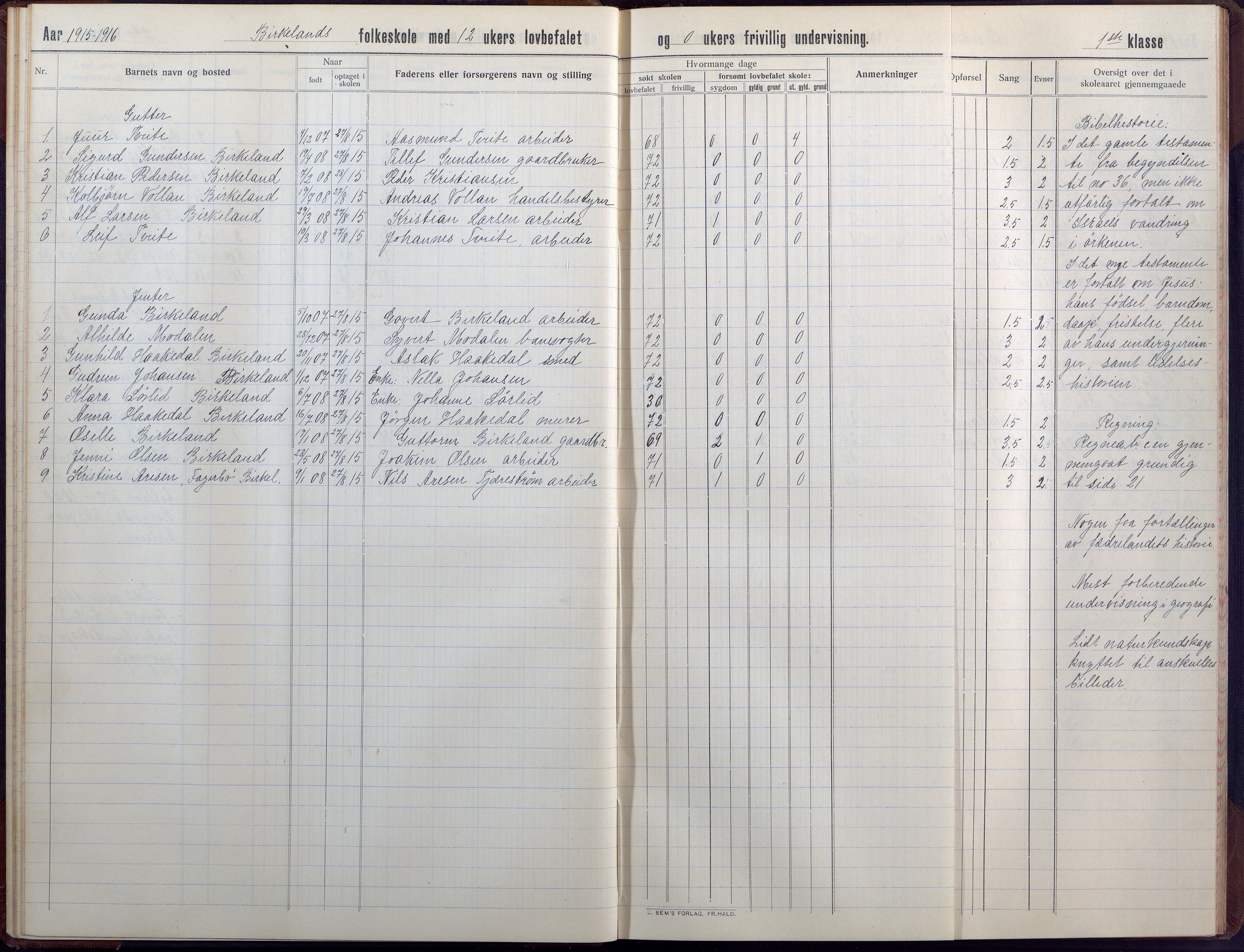 Birkenes kommune, Birkenes krets/Birkeland folkeskole frem til 1991, AAKS/KA0928-550a_91/F02/L0008: Skoleprotokoll, 1911-1930