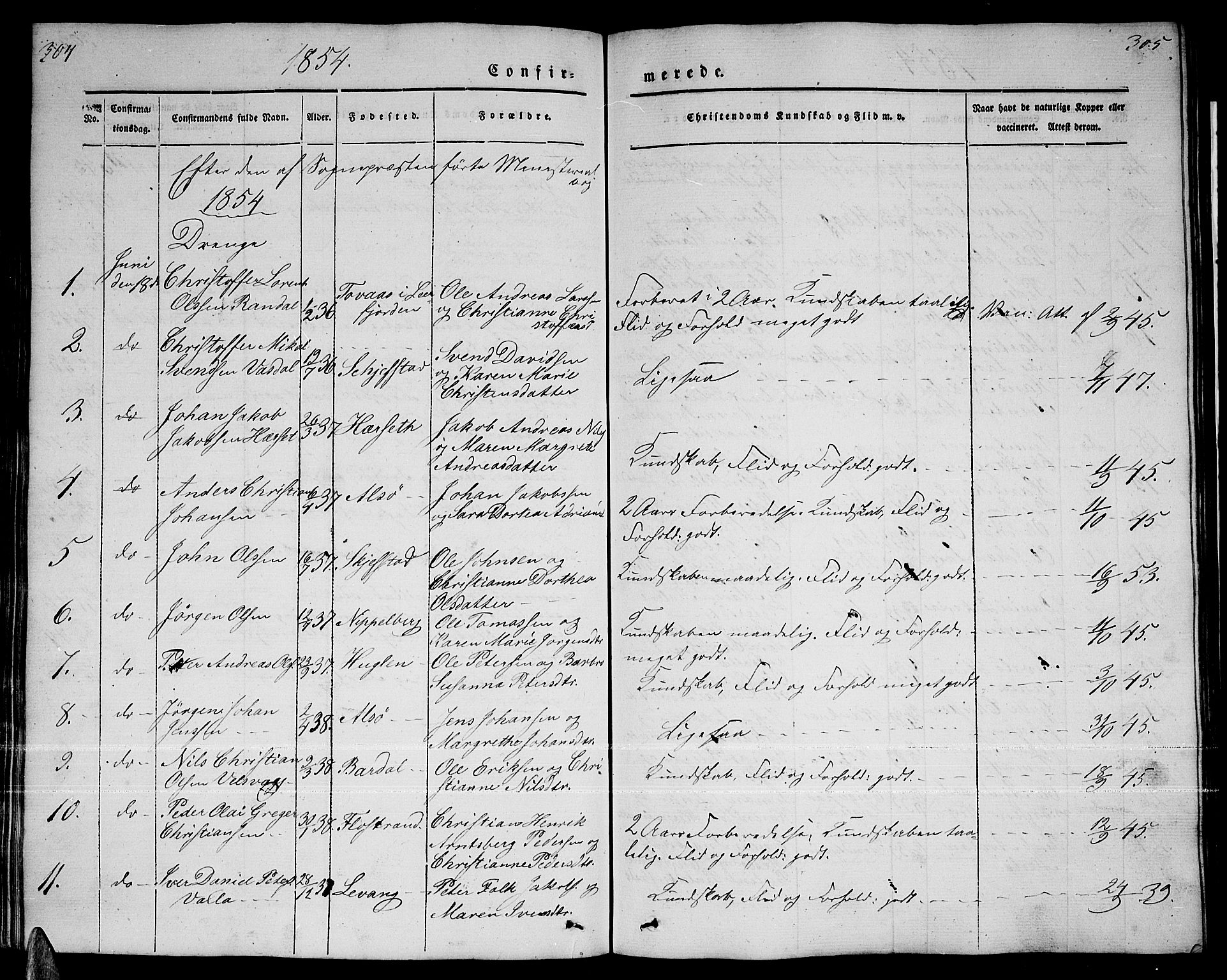 Ministerialprotokoller, klokkerbøker og fødselsregistre - Nordland, AV/SAT-A-1459/838/L0555: Klokkerbok nr. 838C02, 1842-1861, s. 304-305