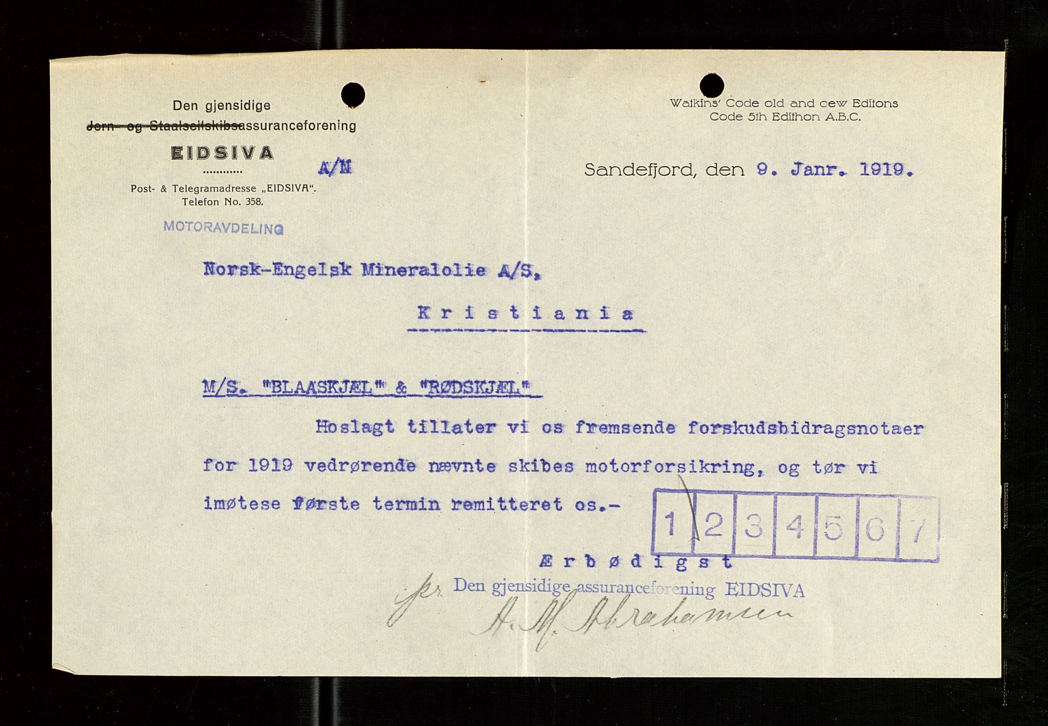 Pa 1521 - A/S Norske Shell, SAST/A-101915/E/Ea/Eaa/L0007: Sjefskorrespondanse, 1919, s. 19