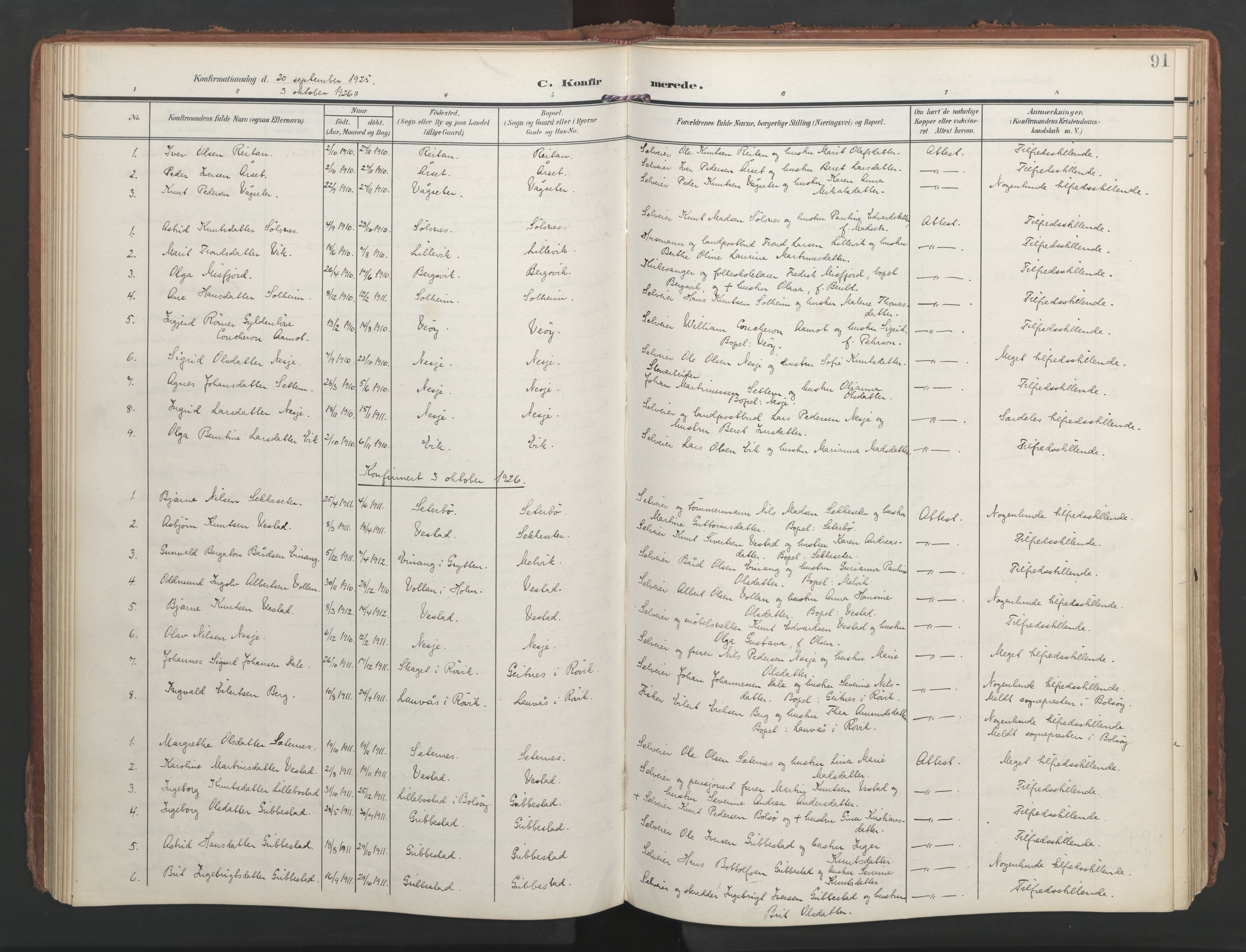 Ministerialprotokoller, klokkerbøker og fødselsregistre - Møre og Romsdal, AV/SAT-A-1454/547/L0605: Ministerialbok nr. 547A07, 1907-1936, s. 91