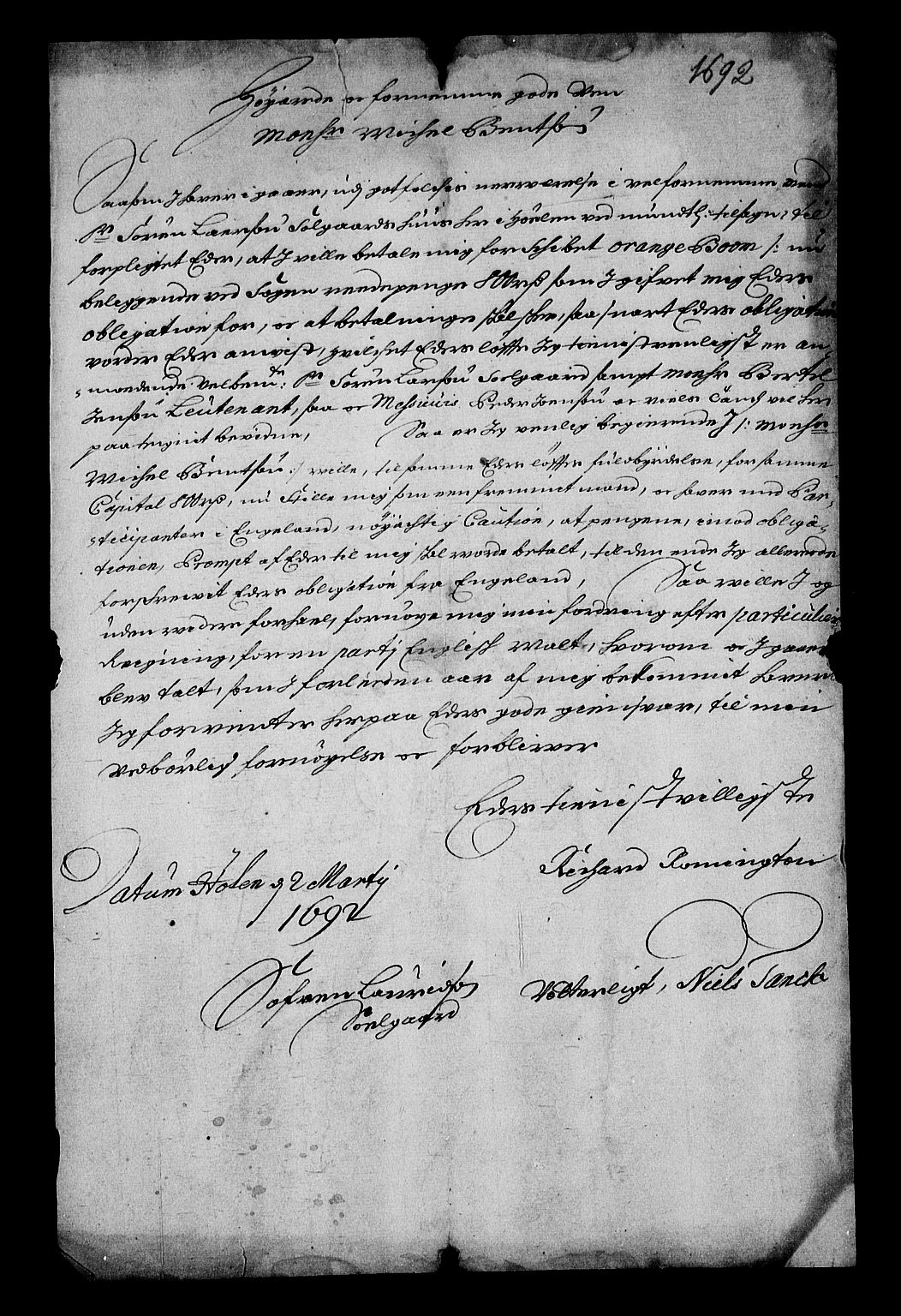 Stattholderembetet 1572-1771, RA/EA-2870/Af/L0004: Avskrifter av vedlegg til originale supplikker, nummerert i samsvar med supplikkbøkene, 1691-1694, s. 185