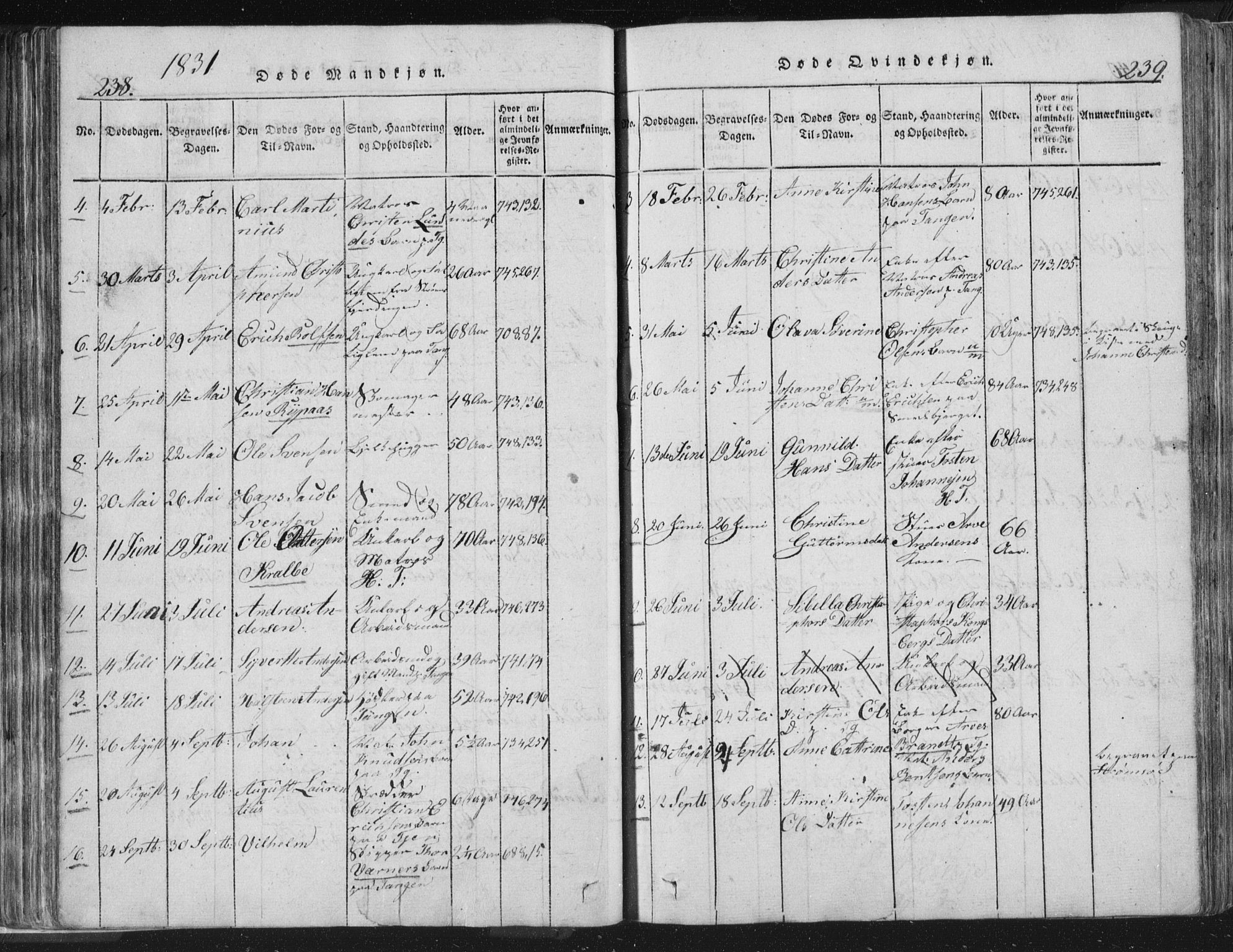 Strømsø kirkebøker, AV/SAKO-A-246/F/Fb/L0004: Ministerialbok nr. II 4, 1814-1843, s. 238-239