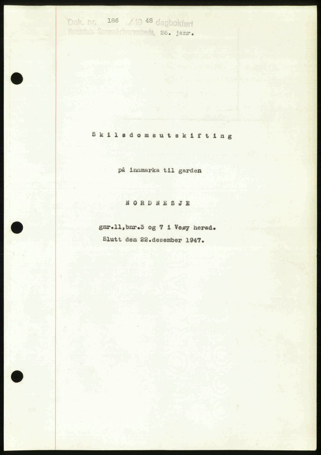 Romsdal sorenskriveri, SAT/A-4149/1/2/2C: Pantebok nr. A25, 1948-1948, Dagboknr: 186/1948