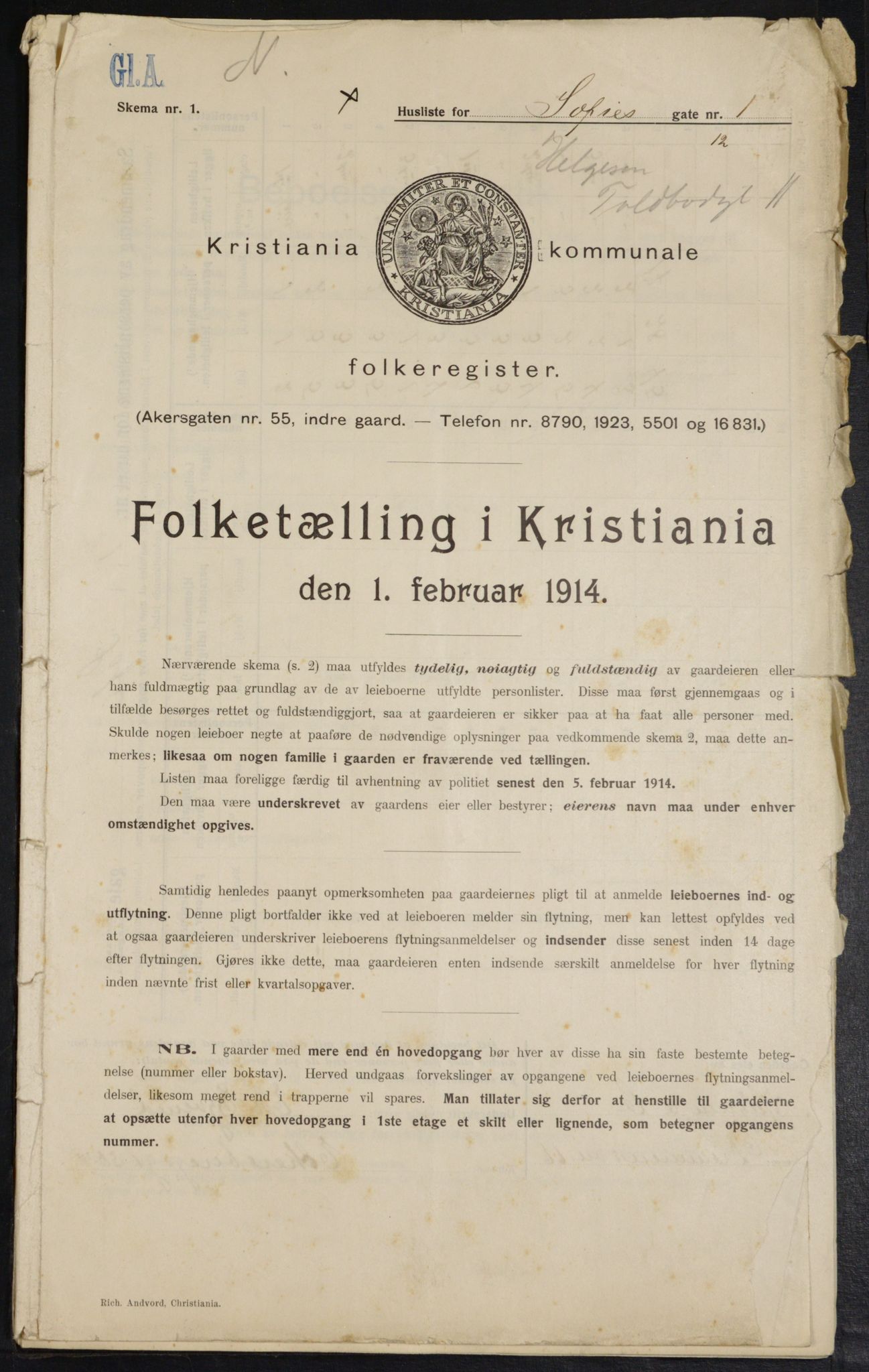 OBA, Kommunal folketelling 1.2.1914 for Kristiania, 1914, s. 98553