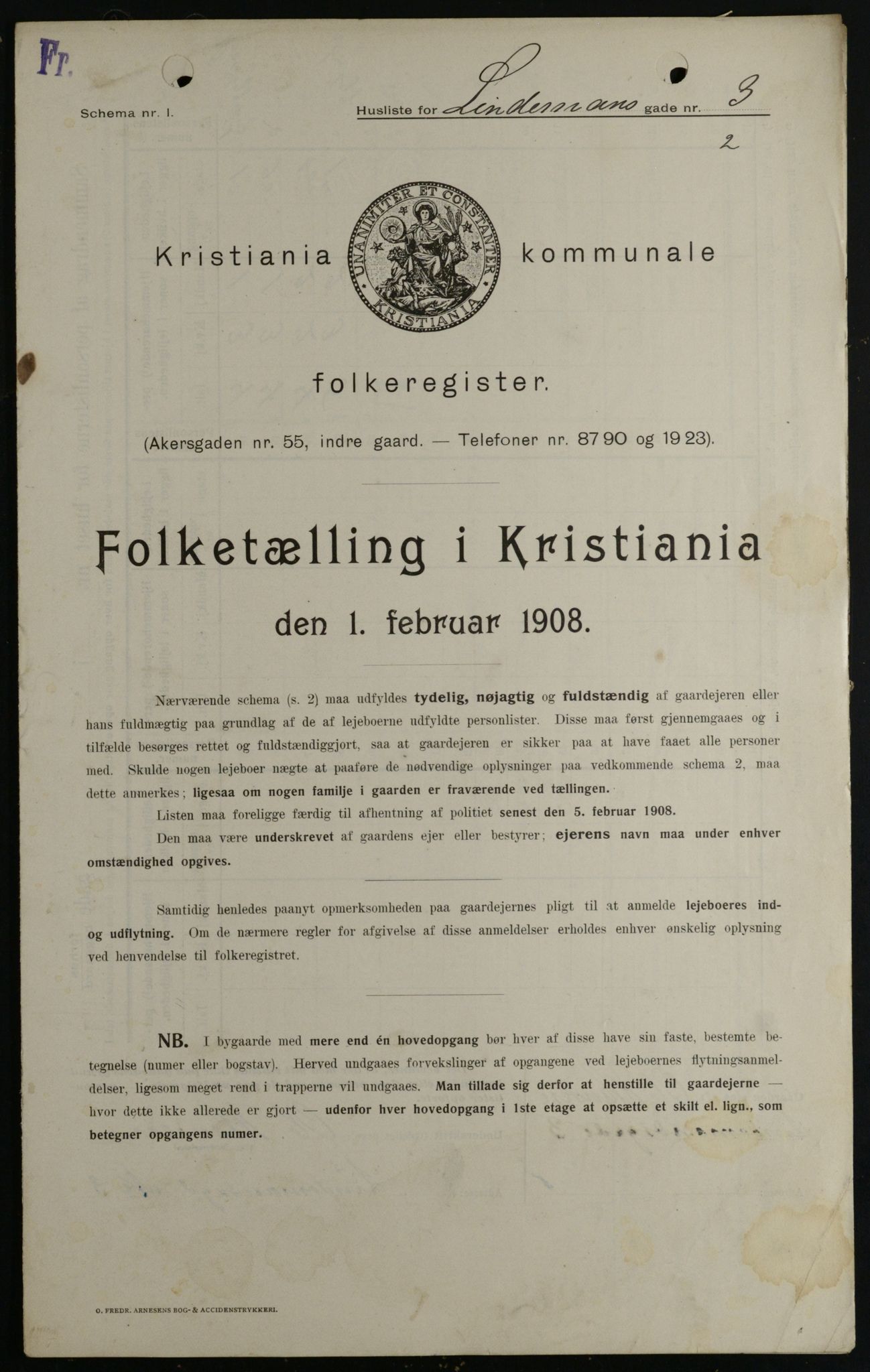 OBA, Kommunal folketelling 1.2.1908 for Kristiania kjøpstad, 1908, s. 51718