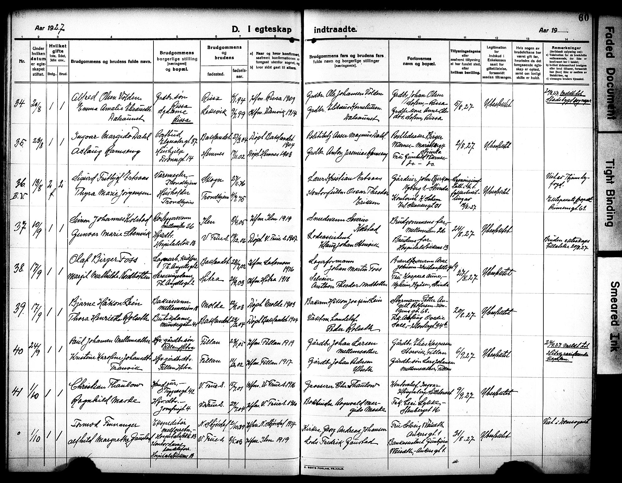 Ministerialprotokoller, klokkerbøker og fødselsregistre - Sør-Trøndelag, AV/SAT-A-1456/602/L0149: Klokkerbok nr. 602C17, 1919-1932, s. 60