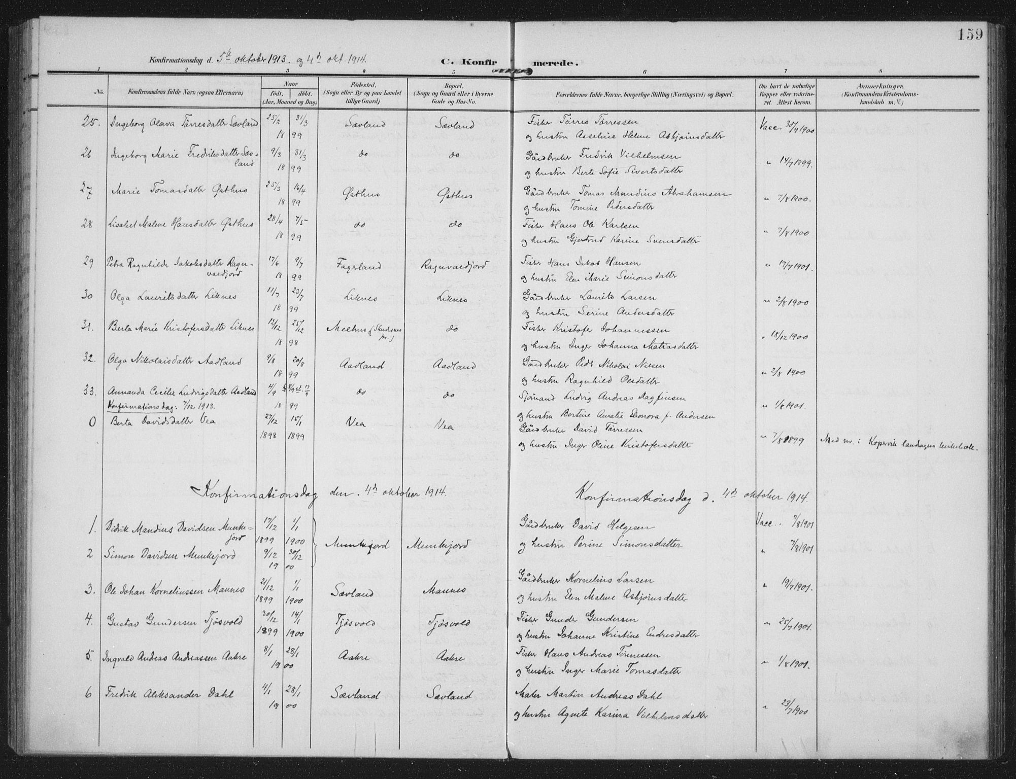 Kopervik sokneprestkontor, SAST/A-101850/H/Ha/Haa/L0005: Ministerialbok nr. A 5, 1906-1924, s. 159