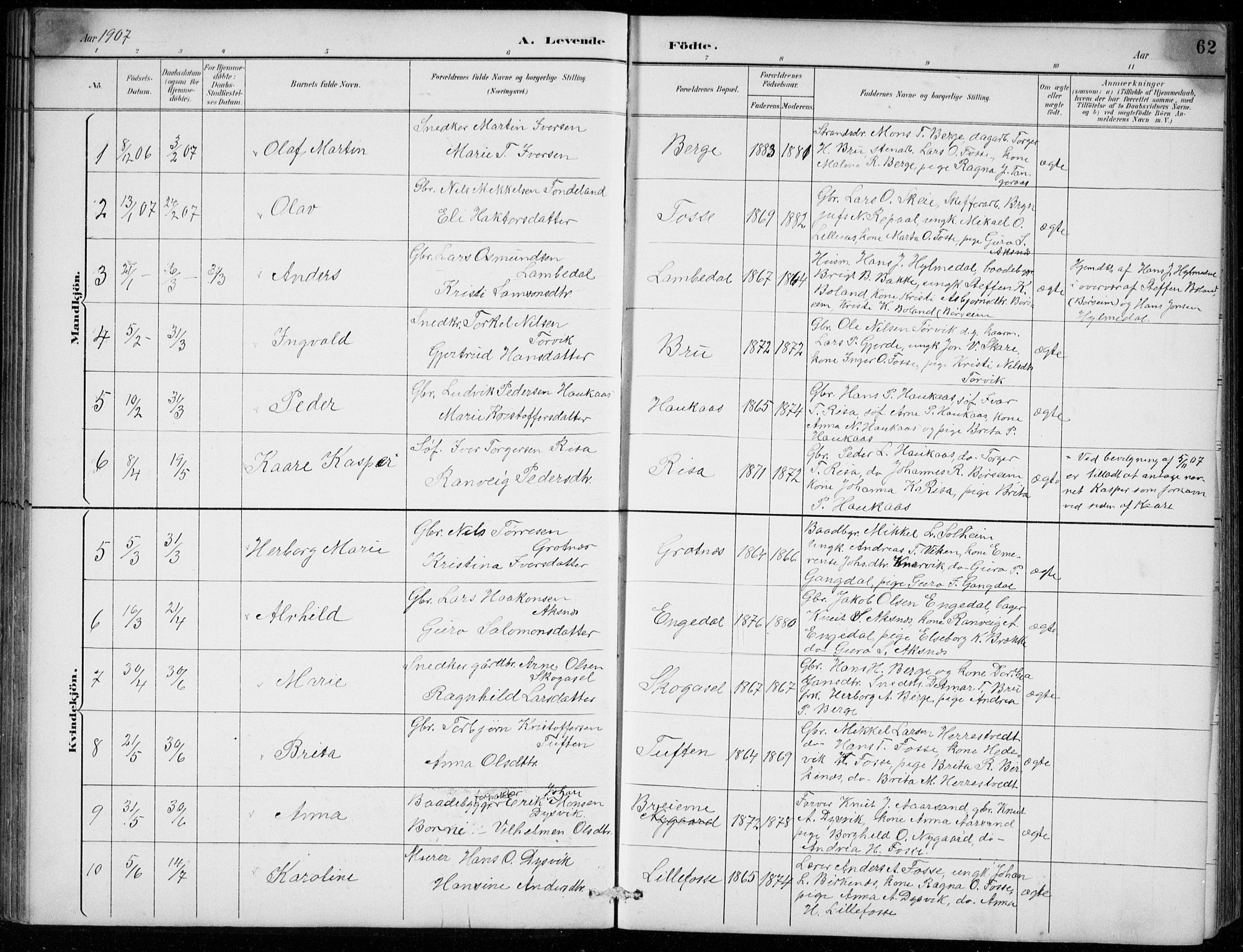 Strandebarm sokneprestembete, AV/SAB-A-78401/H/Hab: Klokkerbok nr. B  1, 1891-1914, s. 62